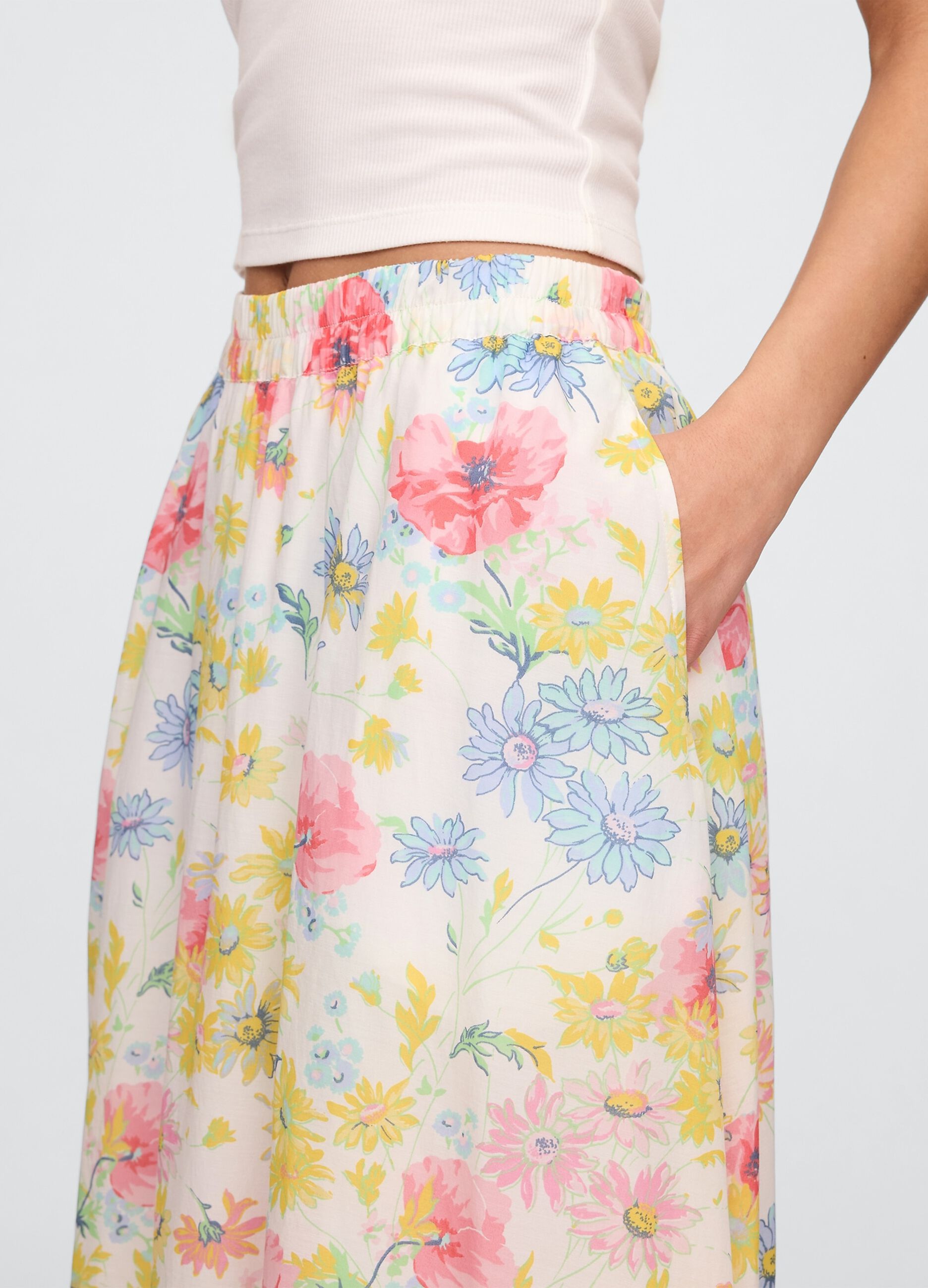 Gonna midi a fiori multicolor in misto viscosa e cotone_3