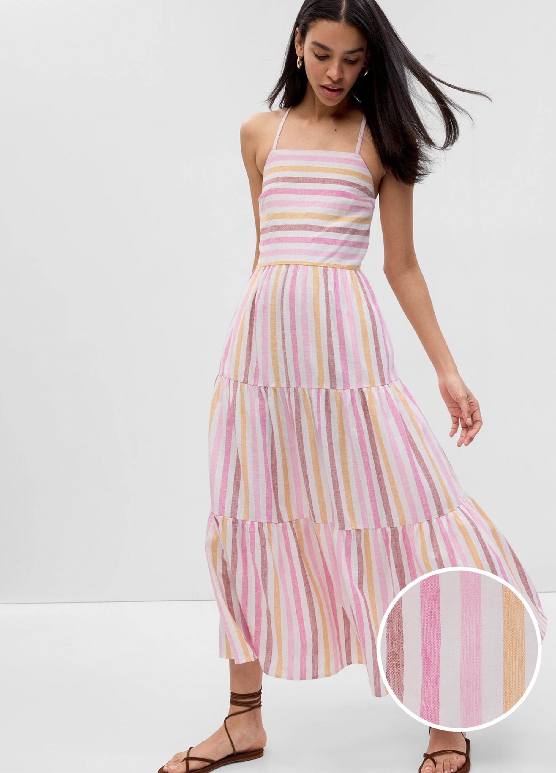Long tiered dress with crossover straps