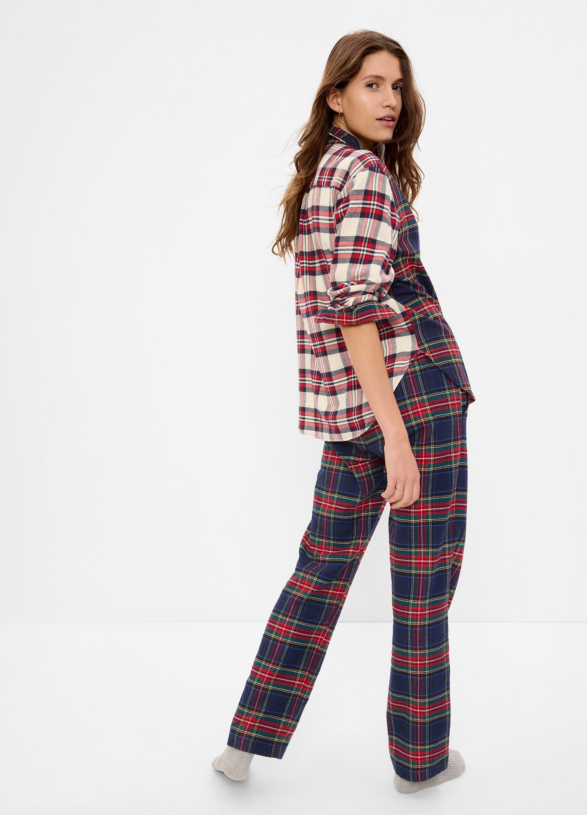 Pigiama lungo in flanella plaid_1