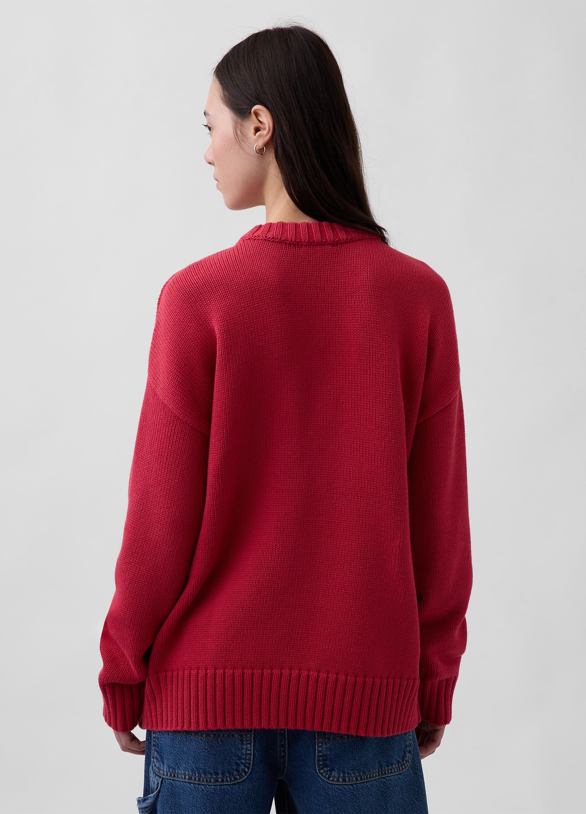 Maglione girocollo in puro cotone rosso regular fit