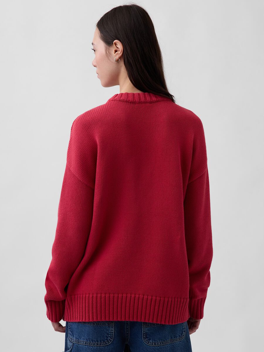 Maglione girocollo in puro cotone rosso regular fit Donna_2