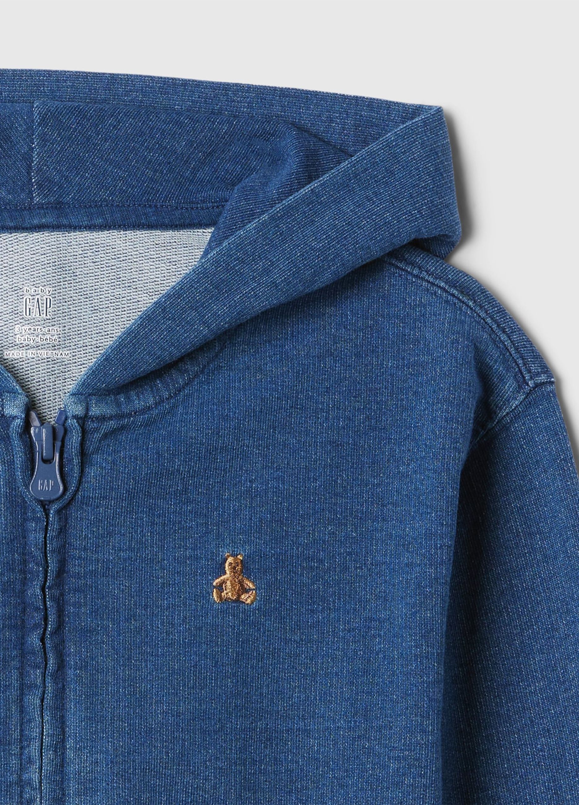 Felpa blu con cappuccio e zip integrale_2