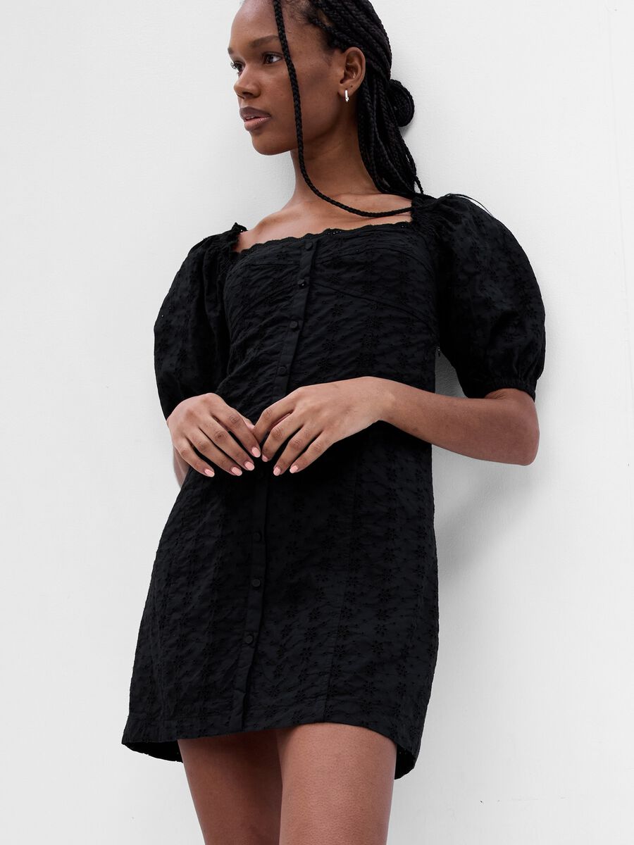 Broderie anglaise dress with puff sleeves Woman_0