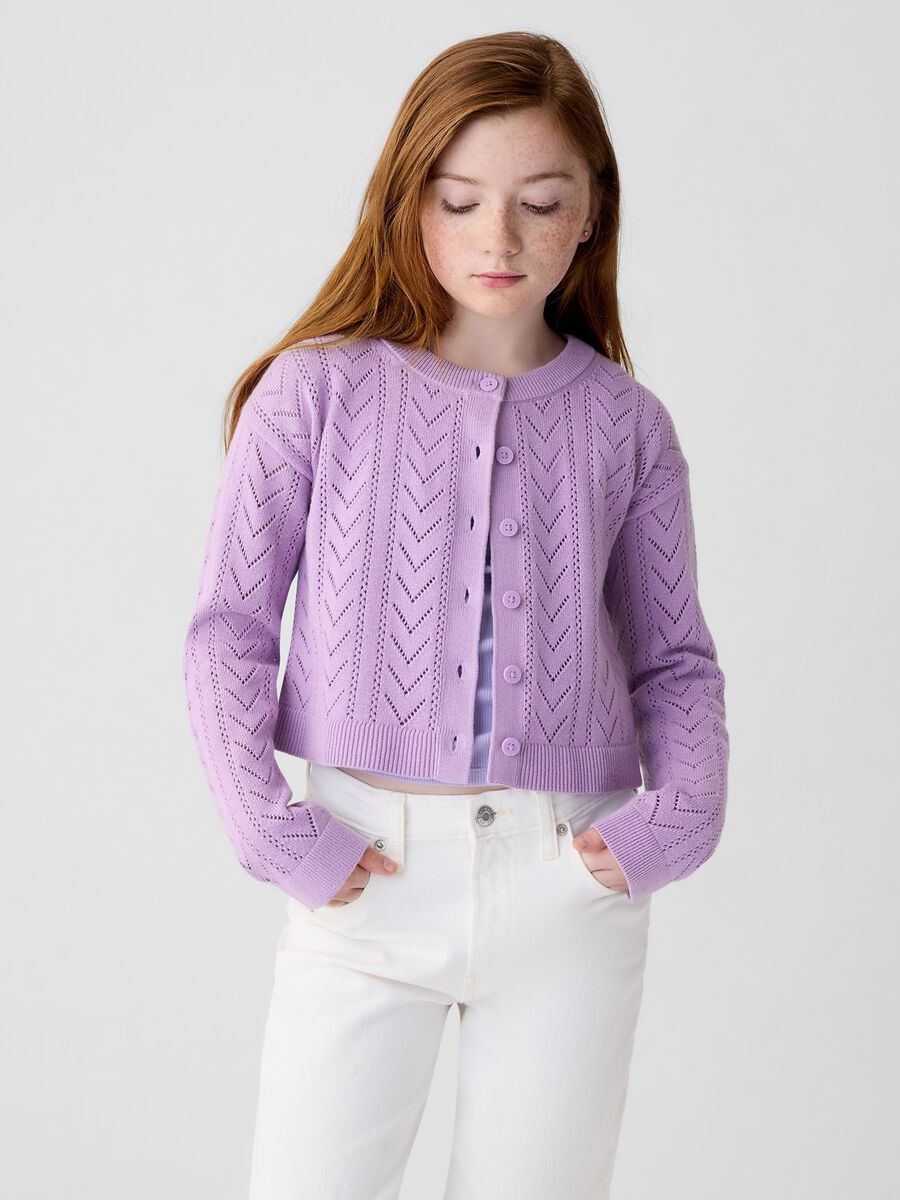 Crop cardigan with pointelle-stitch design Girl_2
