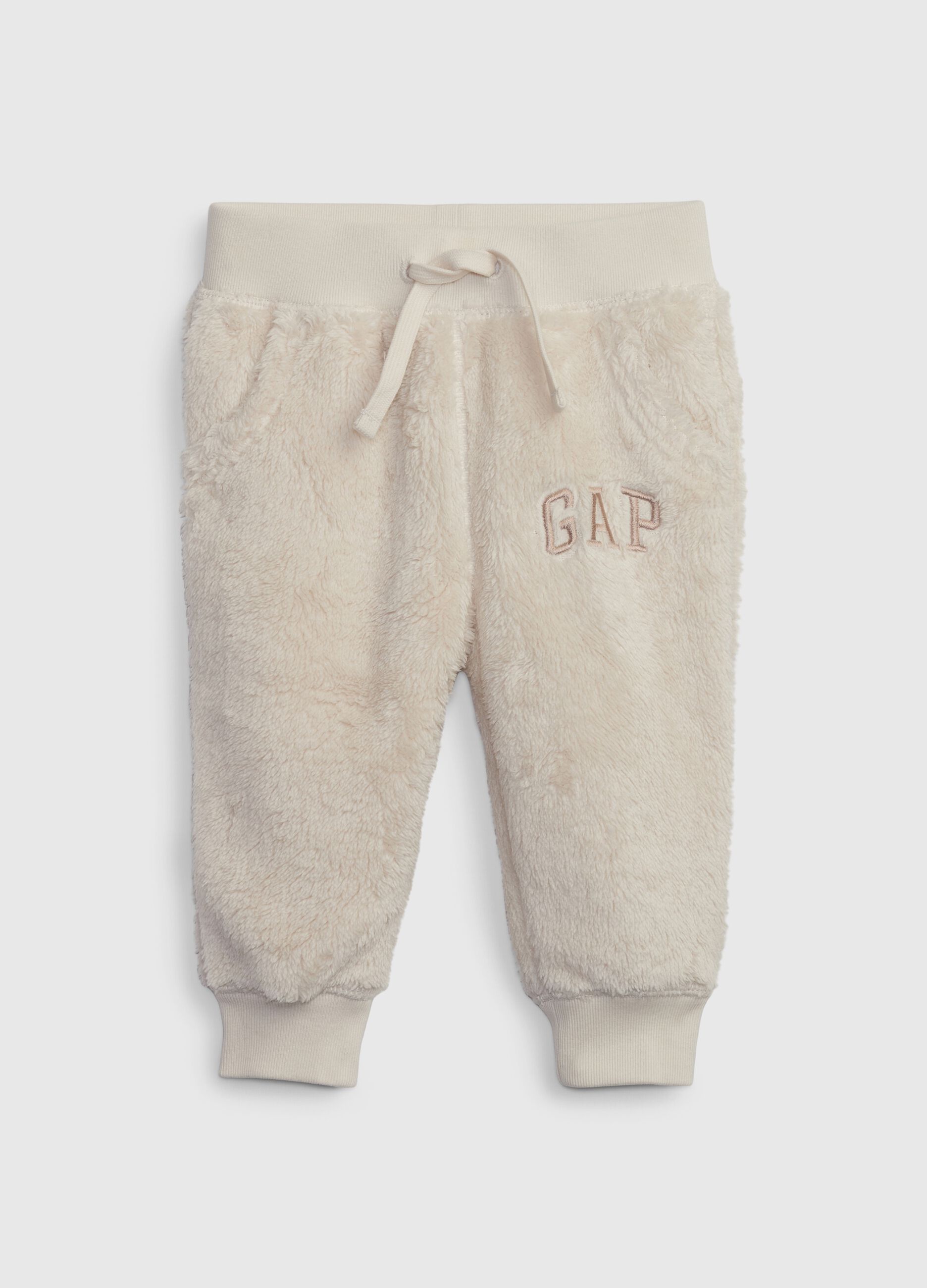 Faux fur joggers with logo embroidery