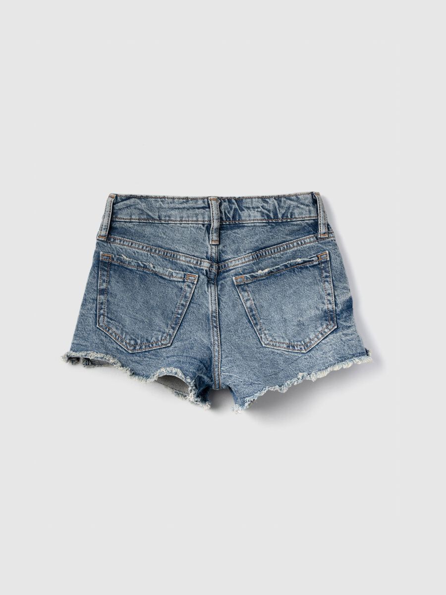 High-rise shorts with abrasions in denim Girl_1