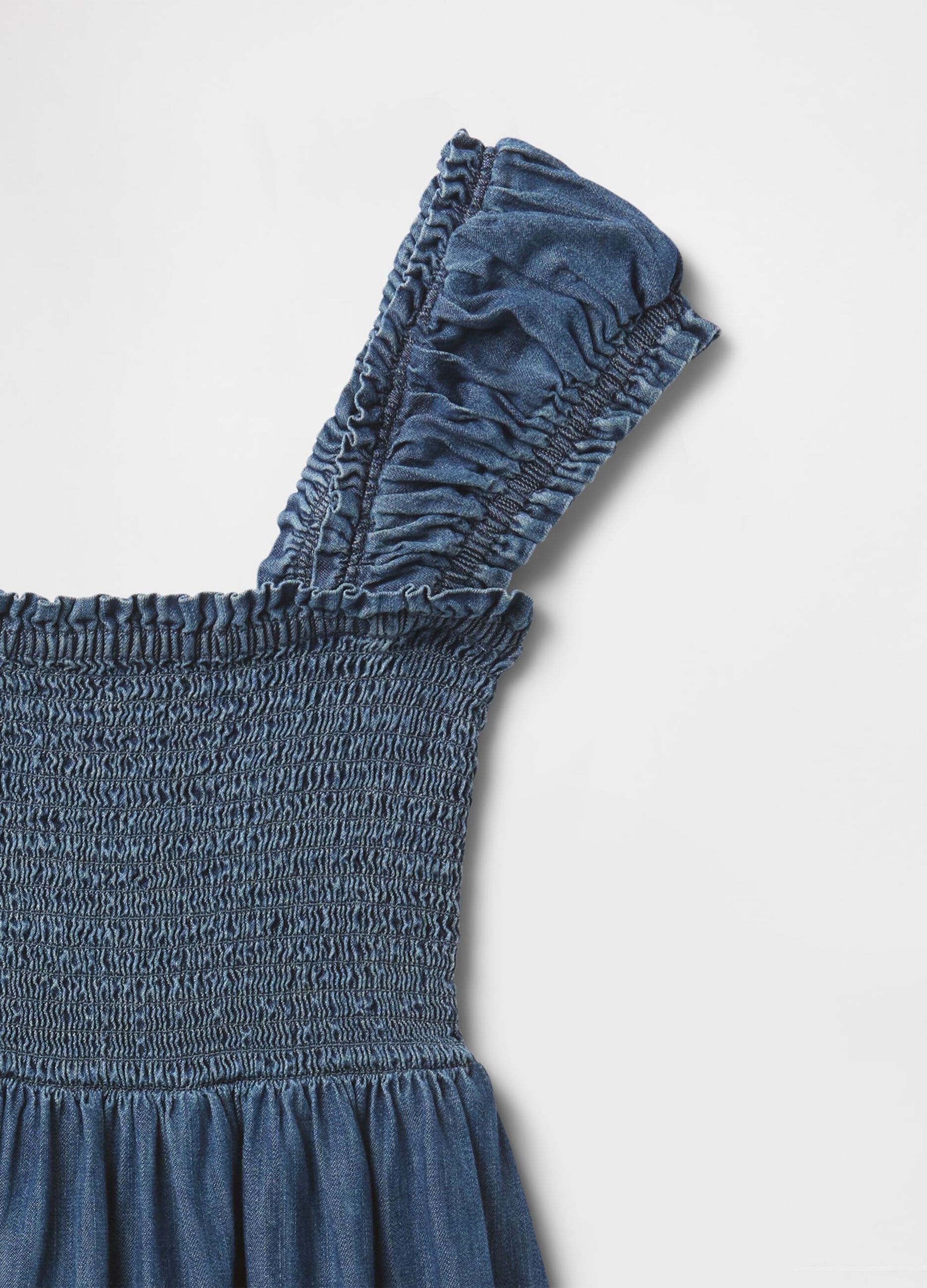 Abito midi in denim con scollo arricciato GAP Kids_3