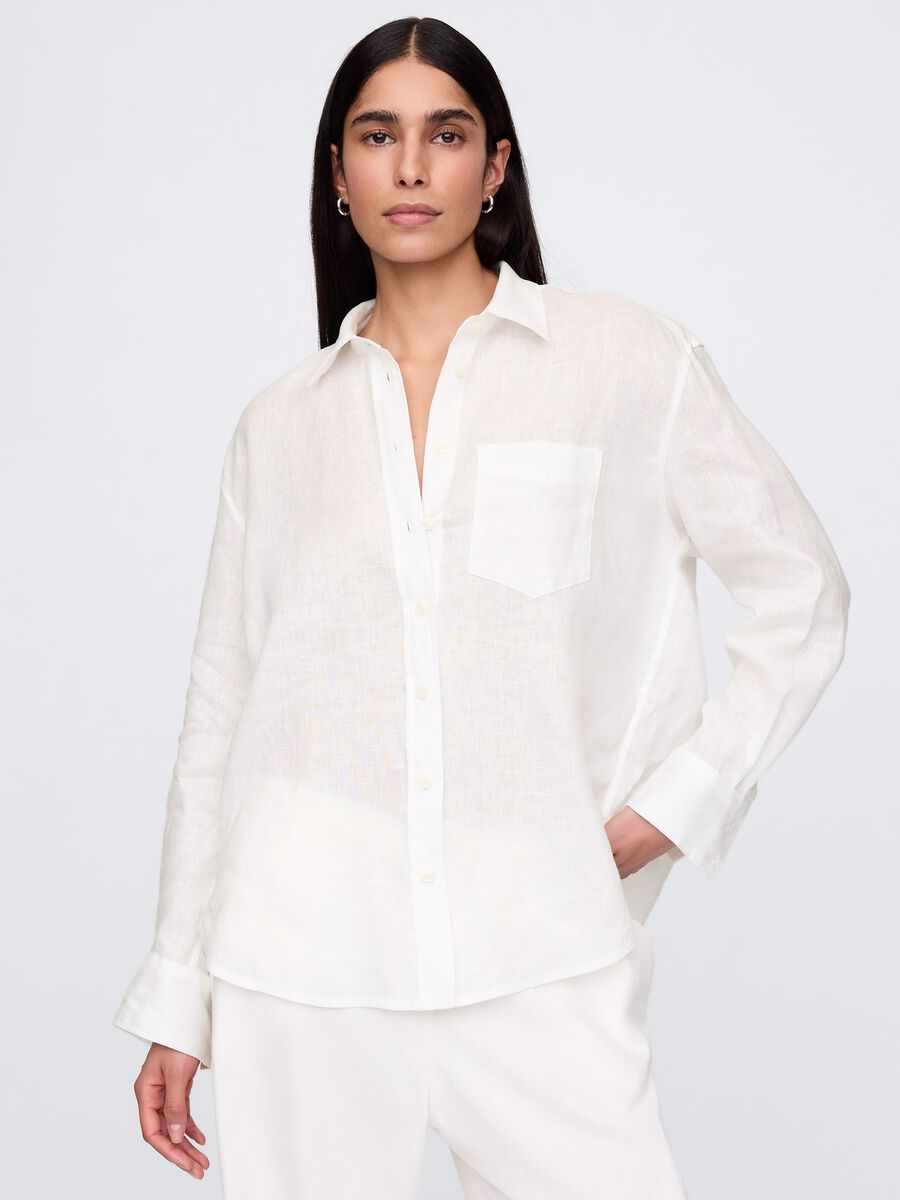 Long White Linen Shirt Woman_0