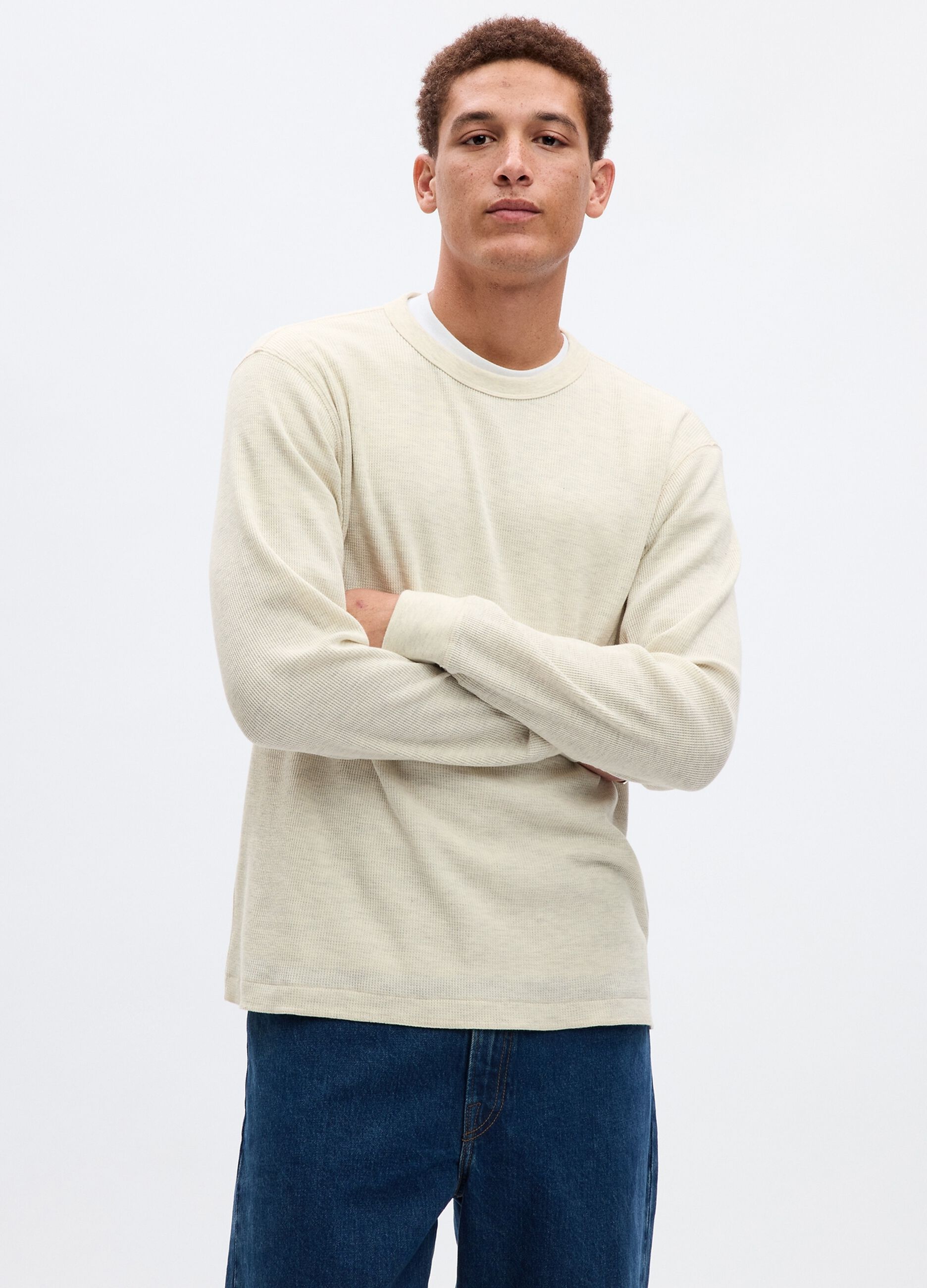 T-shirt a maniche lunghe con trama waffle