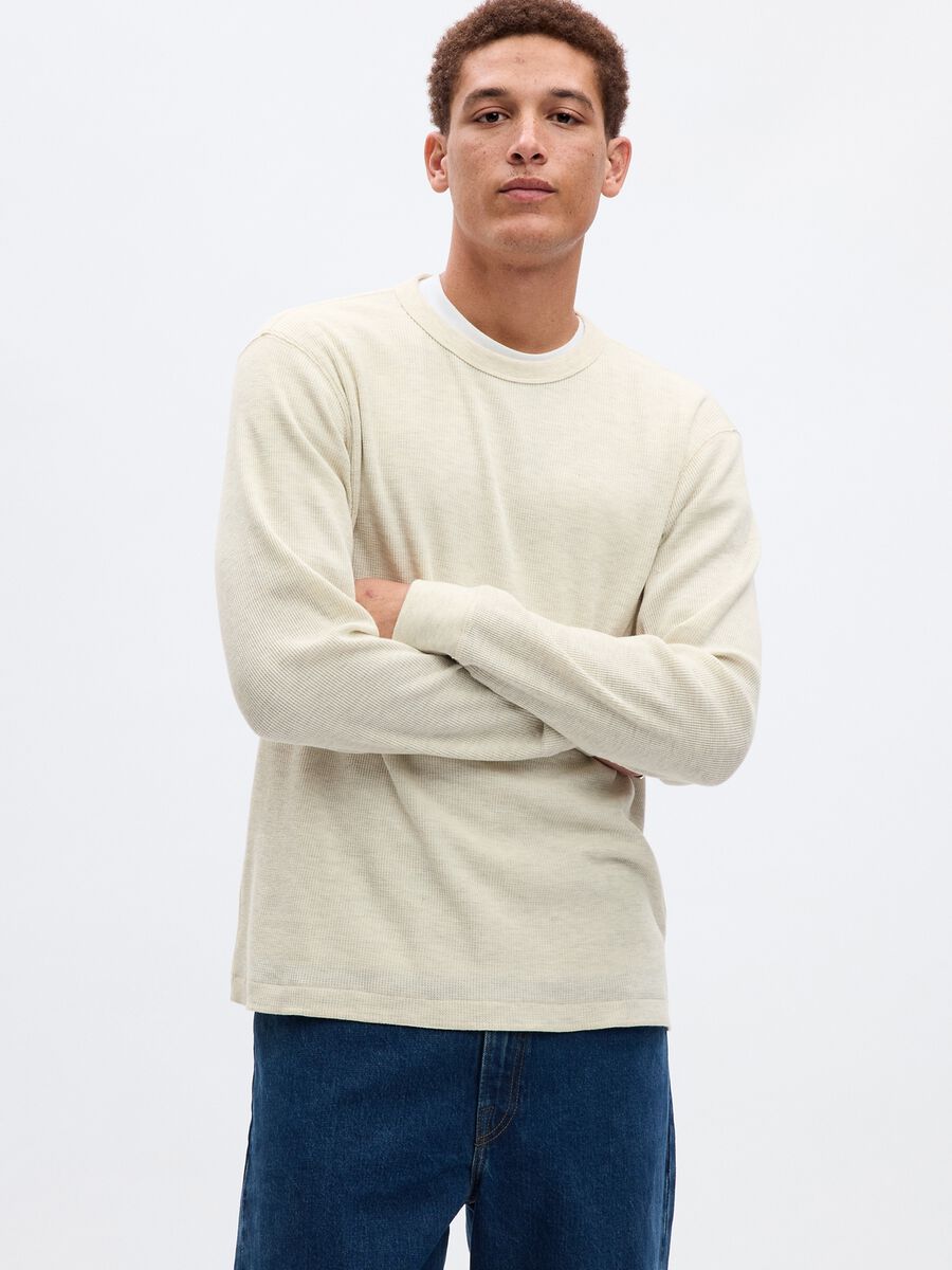 T-shirt a maniche lunghe con trama waffle Uomo_0