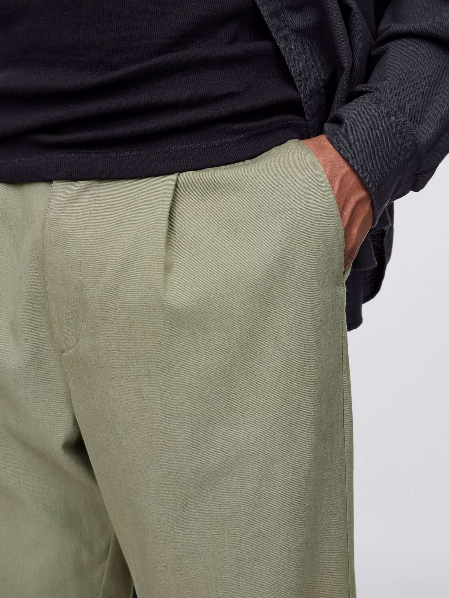 Pantaloni verde a gamba larga in Lyocell e cotone_4