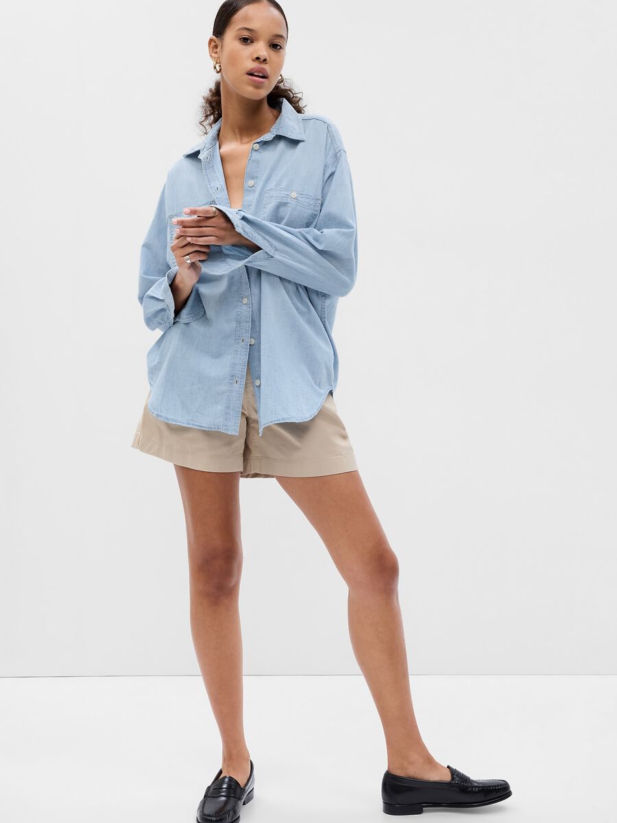 Oversized shirt in denim with pockets Woman_0