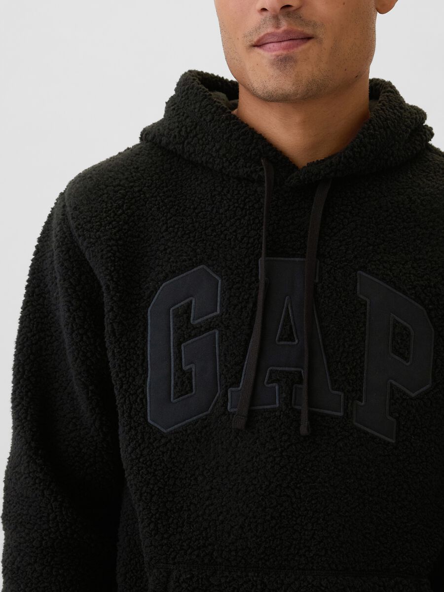 Felpa in pile borg con cappuccio e ricamo logo Uomo_3