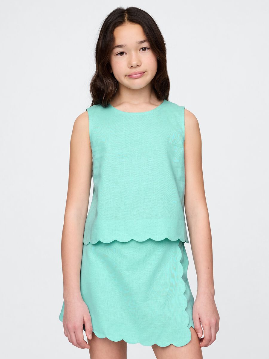 Completo verde acqua con top e pantaloncini a bordo a onde Bambina_0