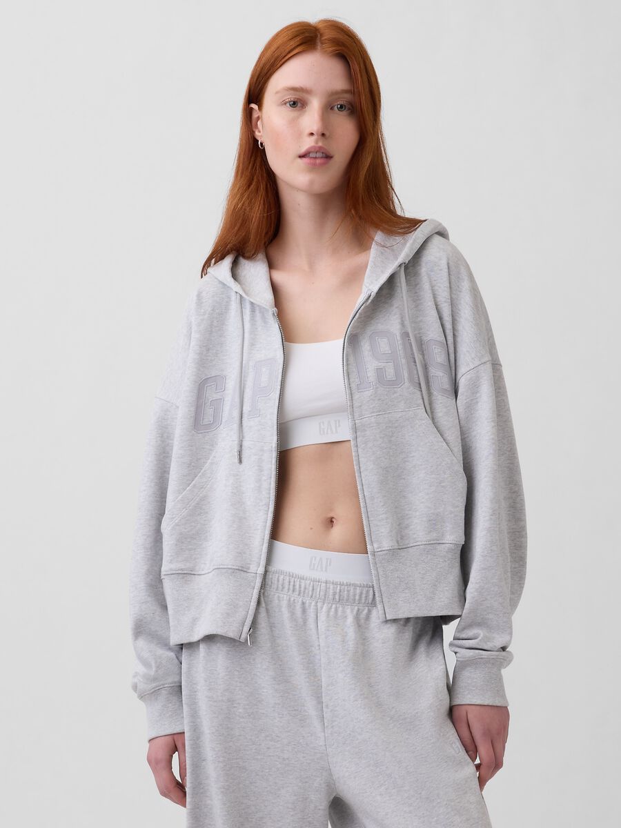 Regular fit grey cotton blend hoodie with zip Woman_0