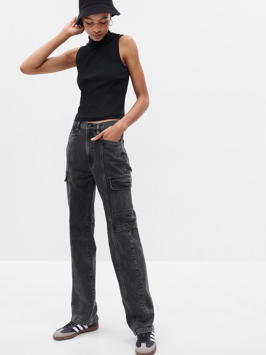 Loose-fit cargo jeans with high waist Woman_0