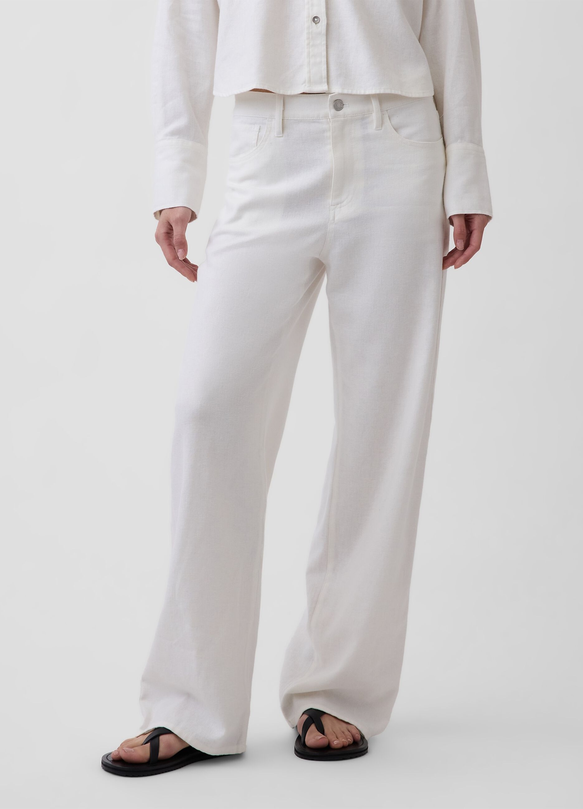 Pantaloni wide leg in misto lino e cotone