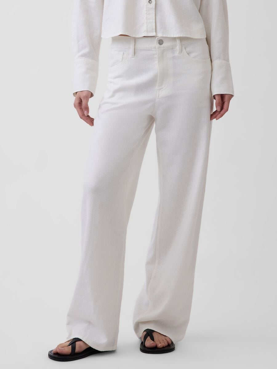 Pantaloni wide leg in misto lino e cotone Donna_1