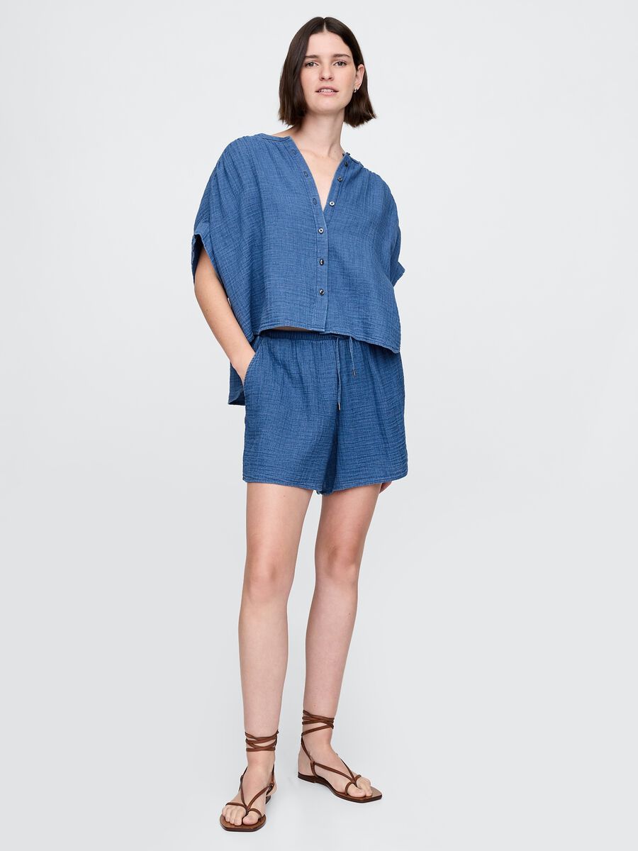 Completo estivo blu in tessuto leggero con bottoni Woman_3