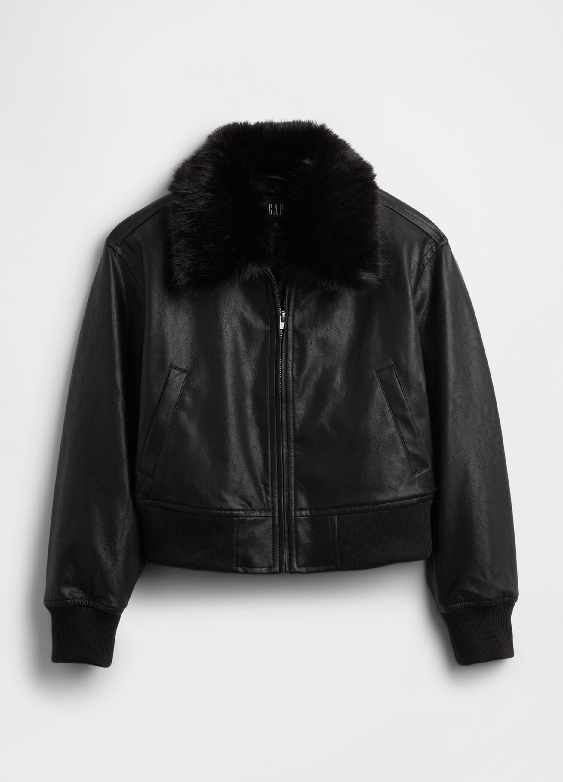 Black bomber jacket with faux fur collar