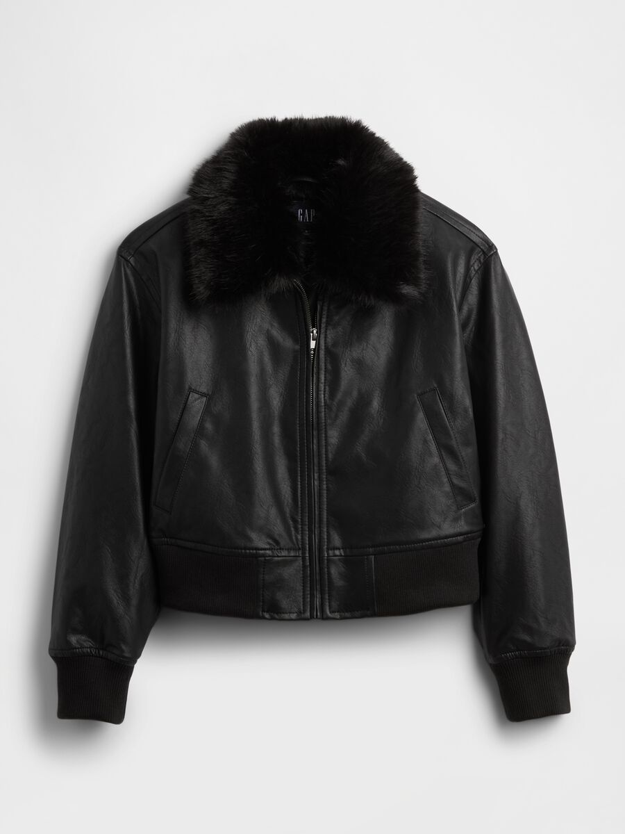 Black bomber jacket with faux fur collar Woman_3