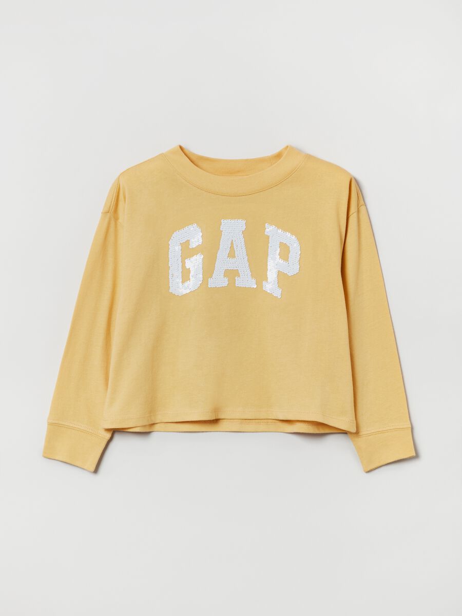 Crop T-shirt with sequin logo Girl_0
