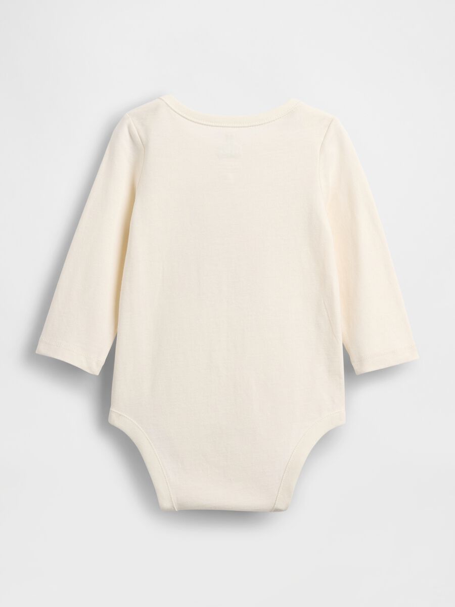 Beige cotton bodysuit with teddy bear print Newborn Boy_1