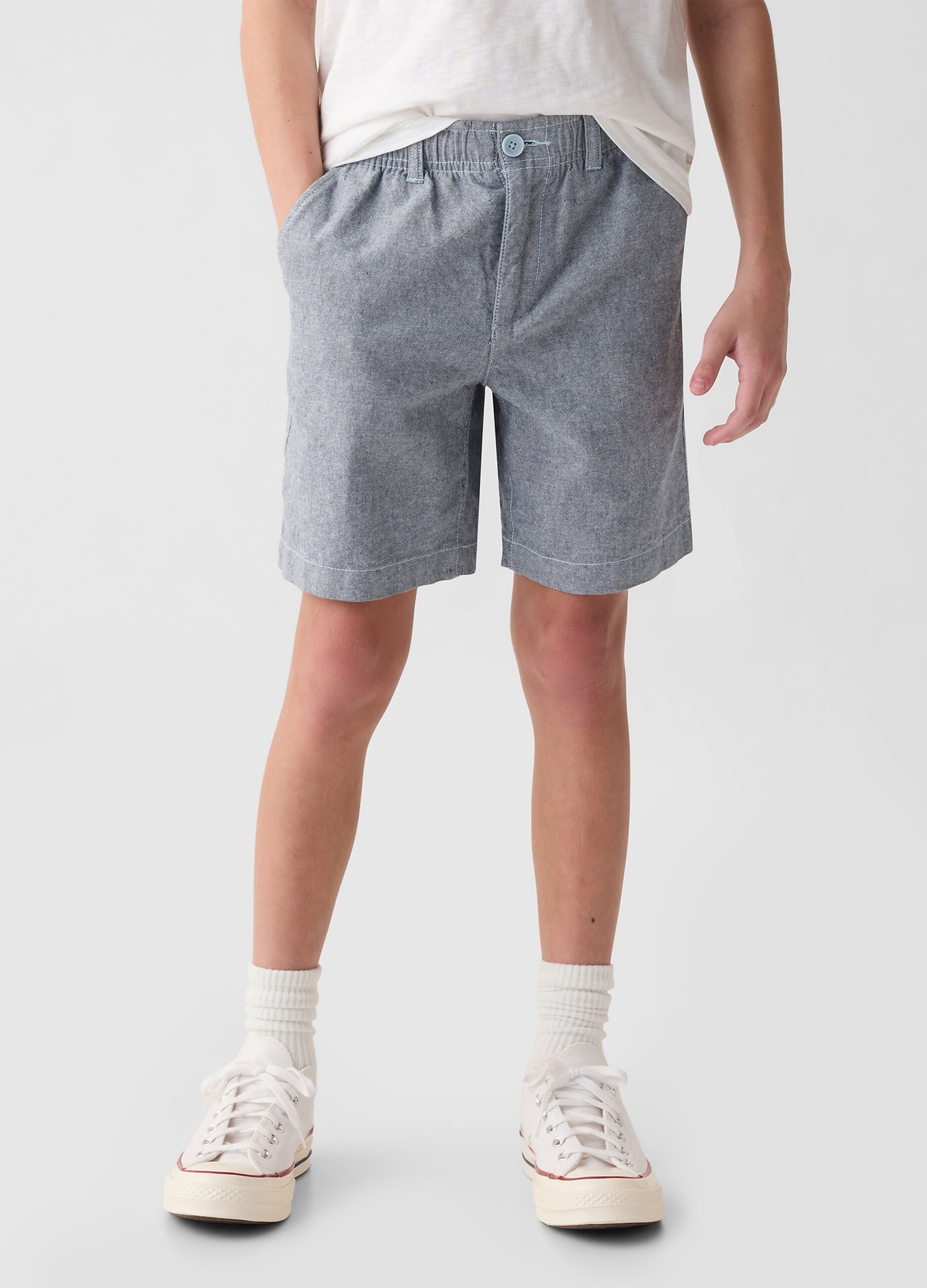 Bermuda in lino e viscosa con vita stretch_1