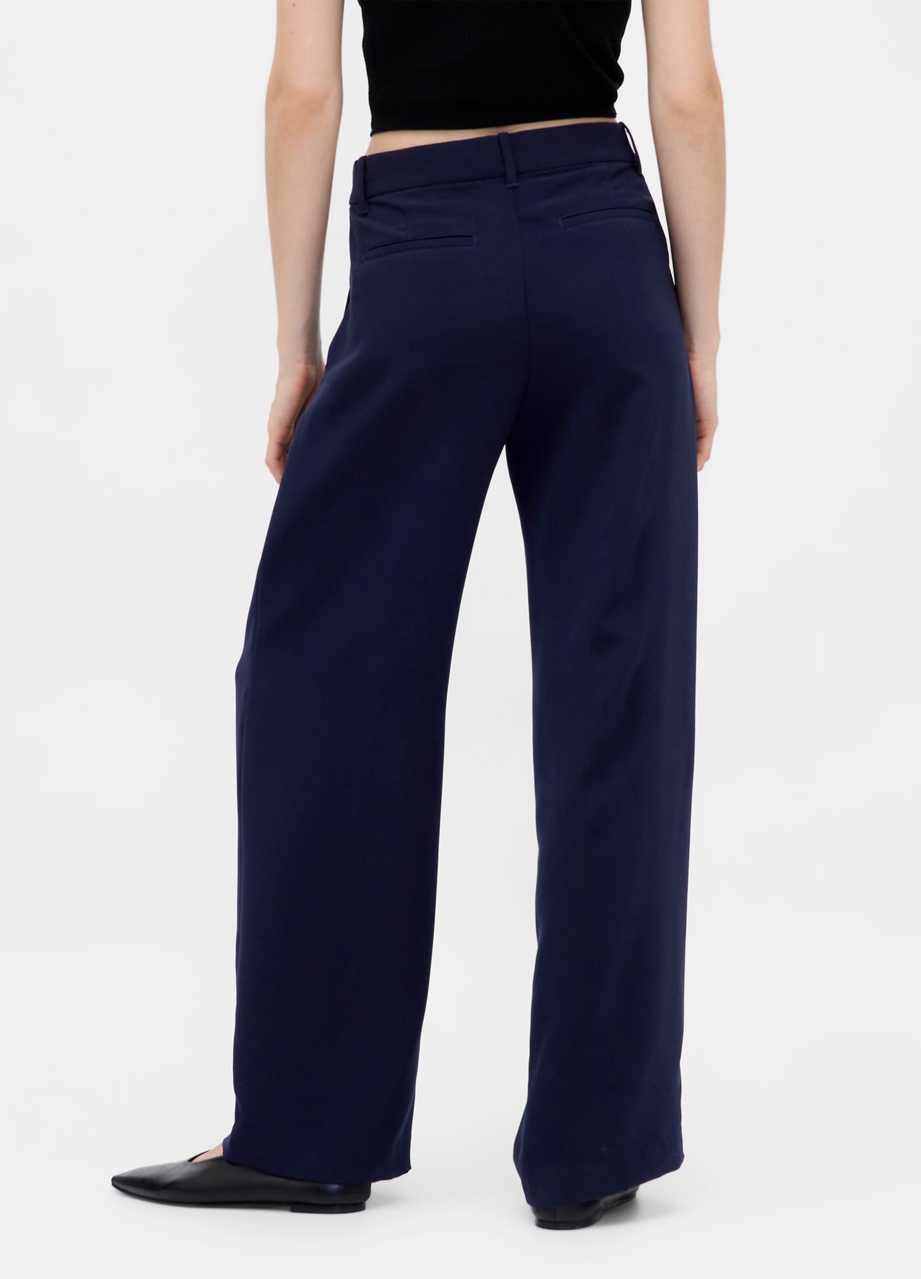 Pantaloni blu a gamba larga in tessuto elasticizzato_2