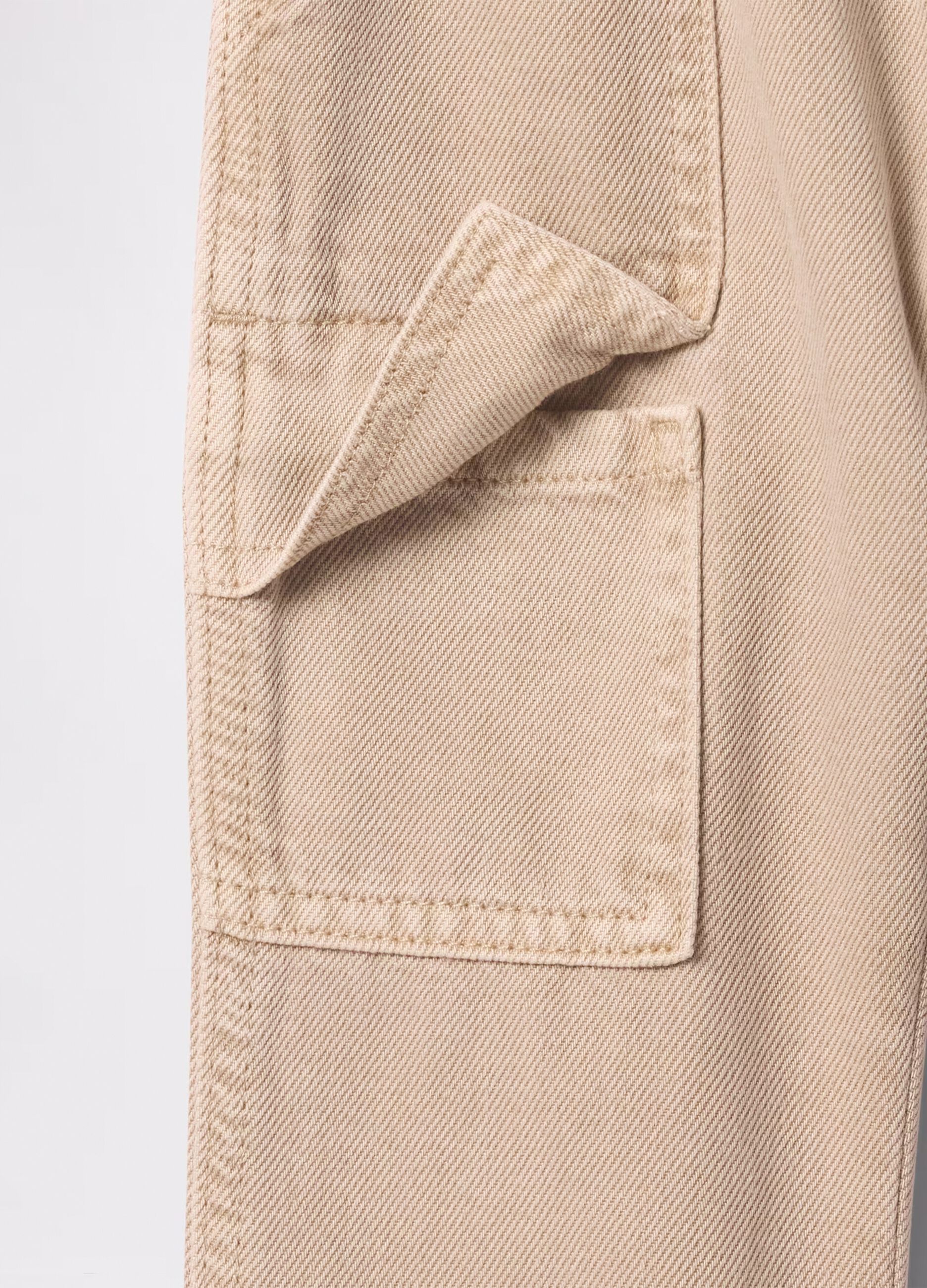 Beige cargo trousers in cotton and Lyocell with drawstring_3