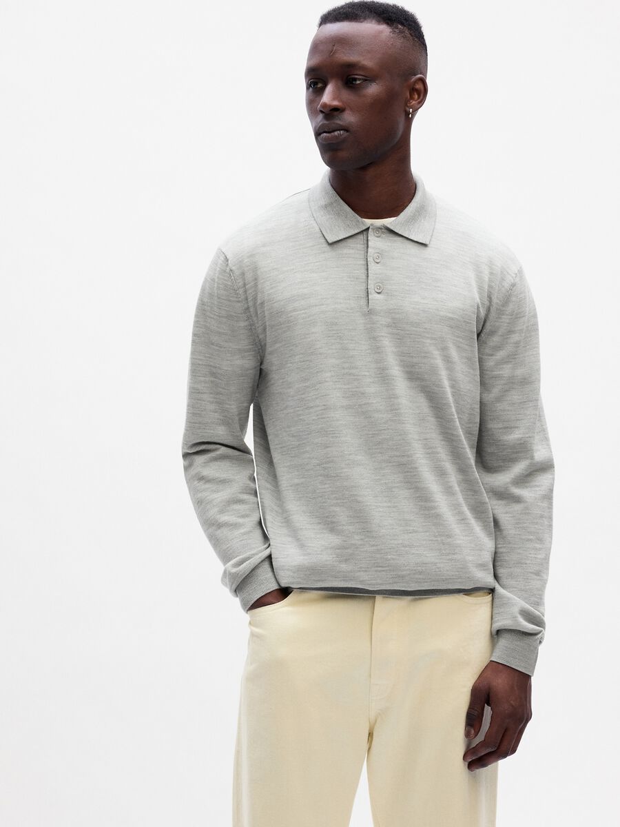 Long-sleeved polo shirt in merino wool Man_0