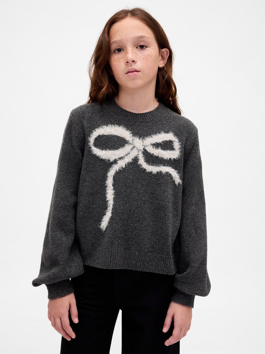 Maglione grigio per bambina con fiocco Bambina_1
