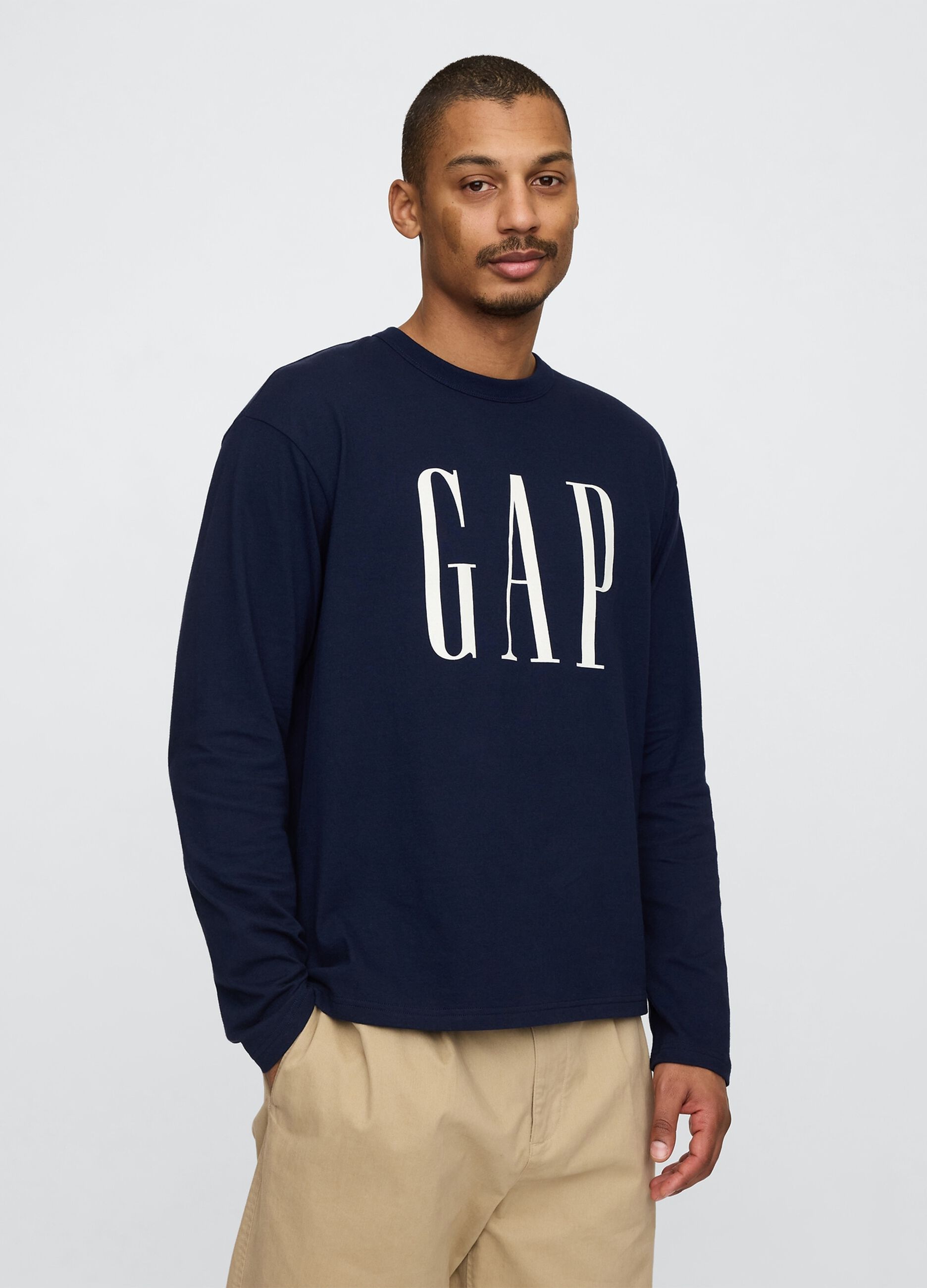 T-shirt a maniche lunghe in cotone blu con logo Gap