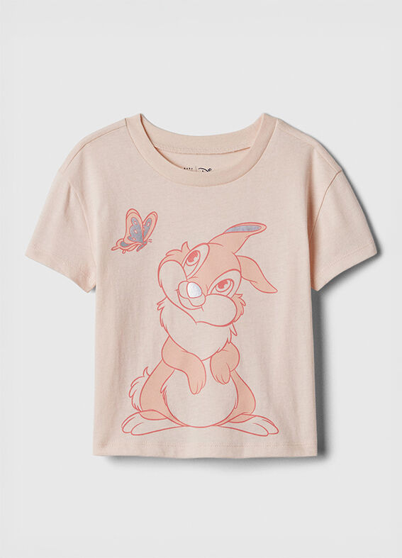 T-shirt color pesca con stampa coniglio