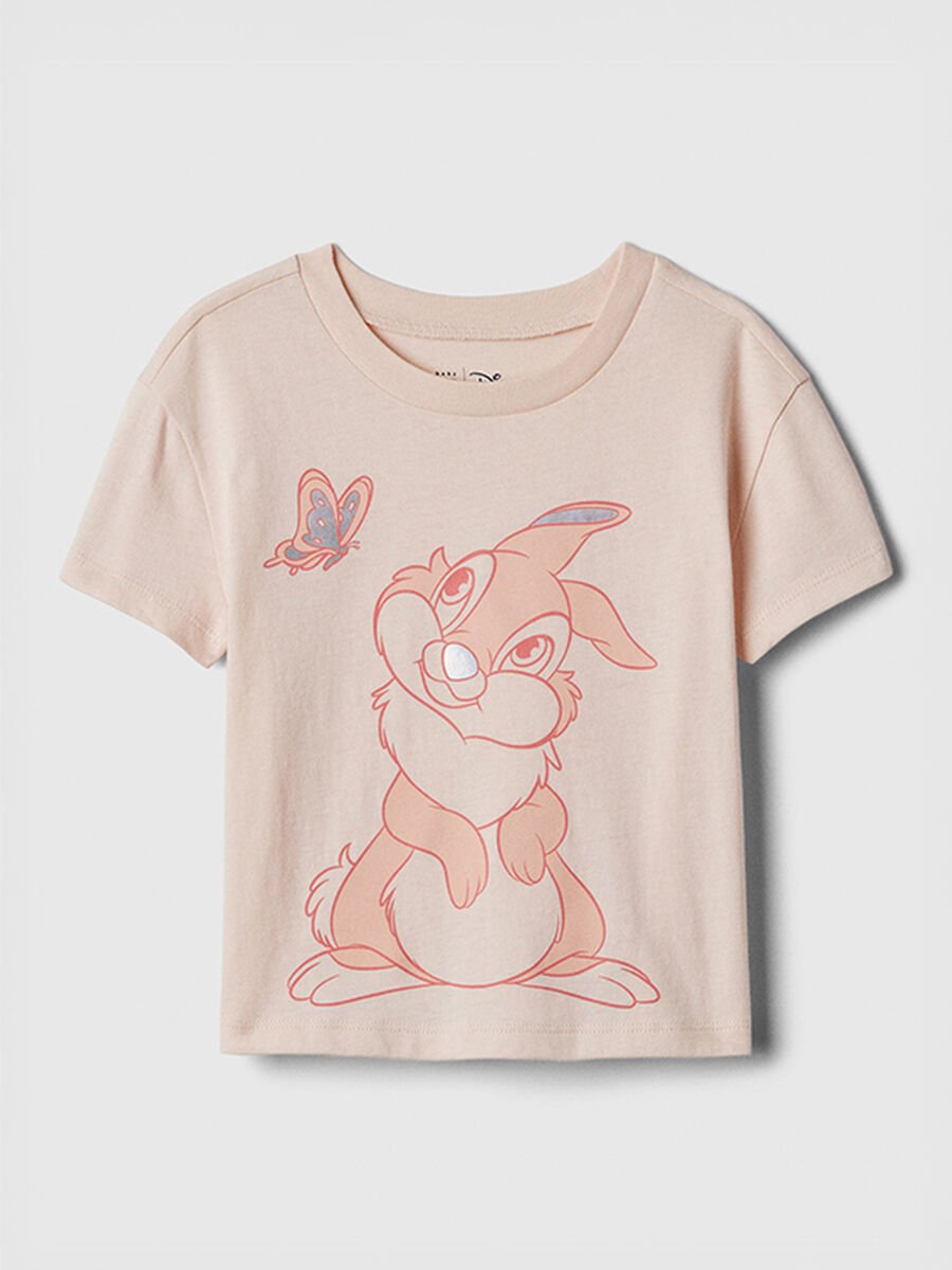 T-shirt color pesca con stampa coniglio Baby Girl_0