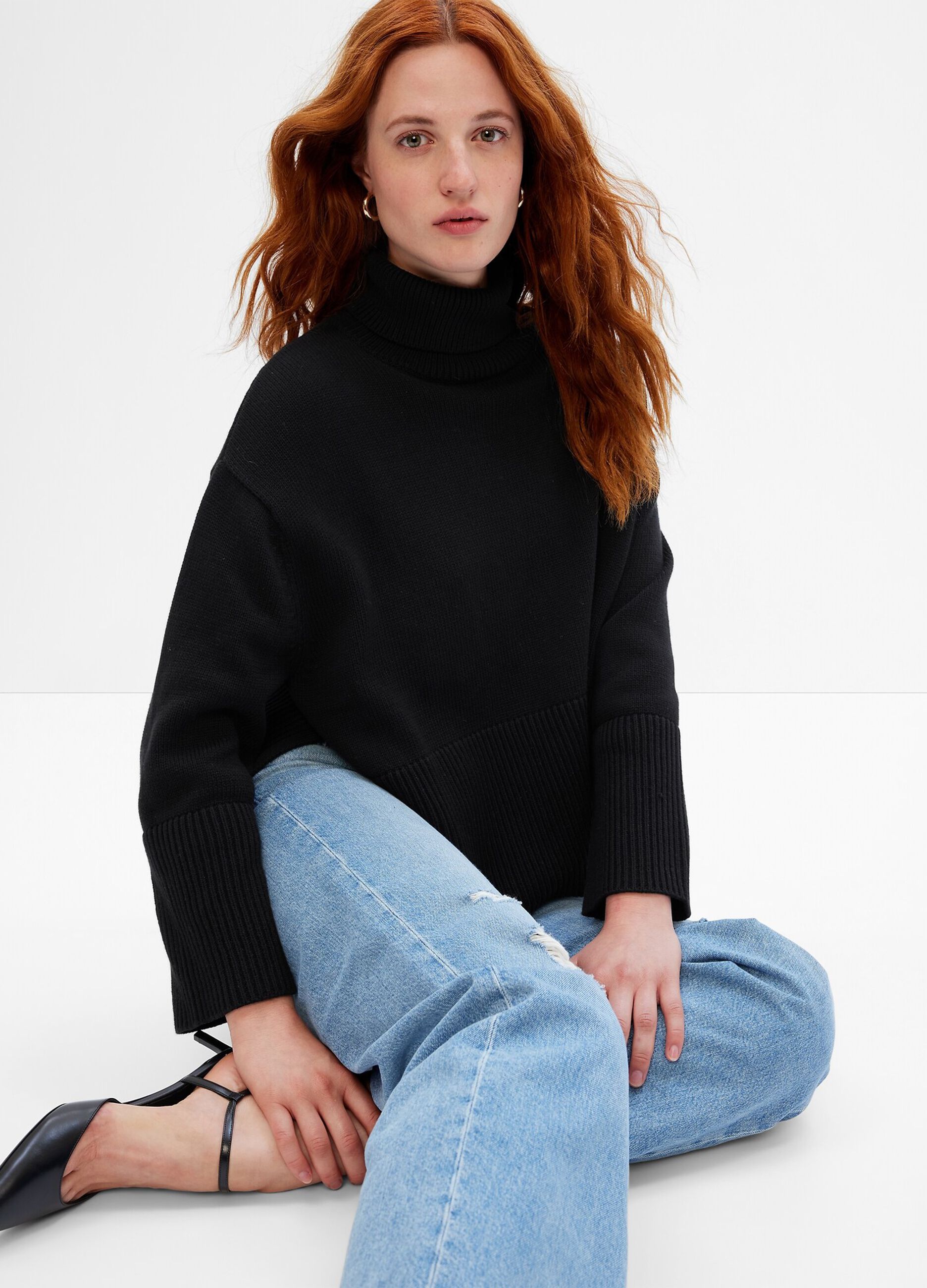 Oversize high-neck pullover with side splits