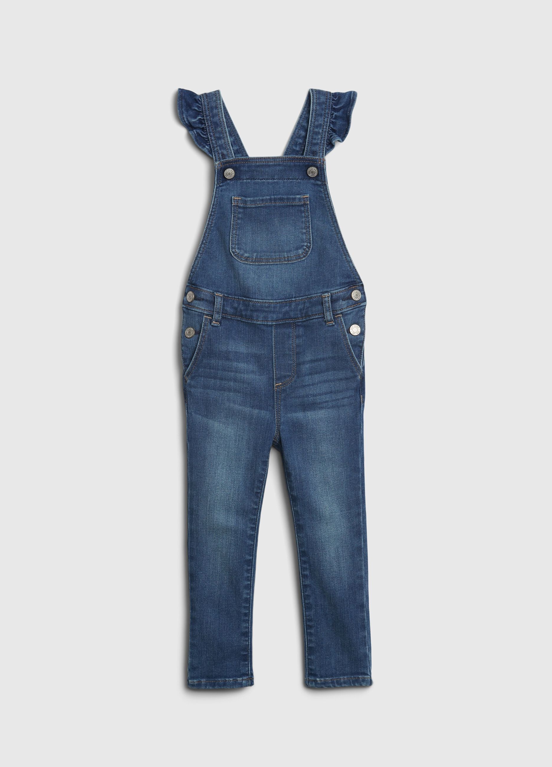 Skinny-fit dungarees in denim with ruffles