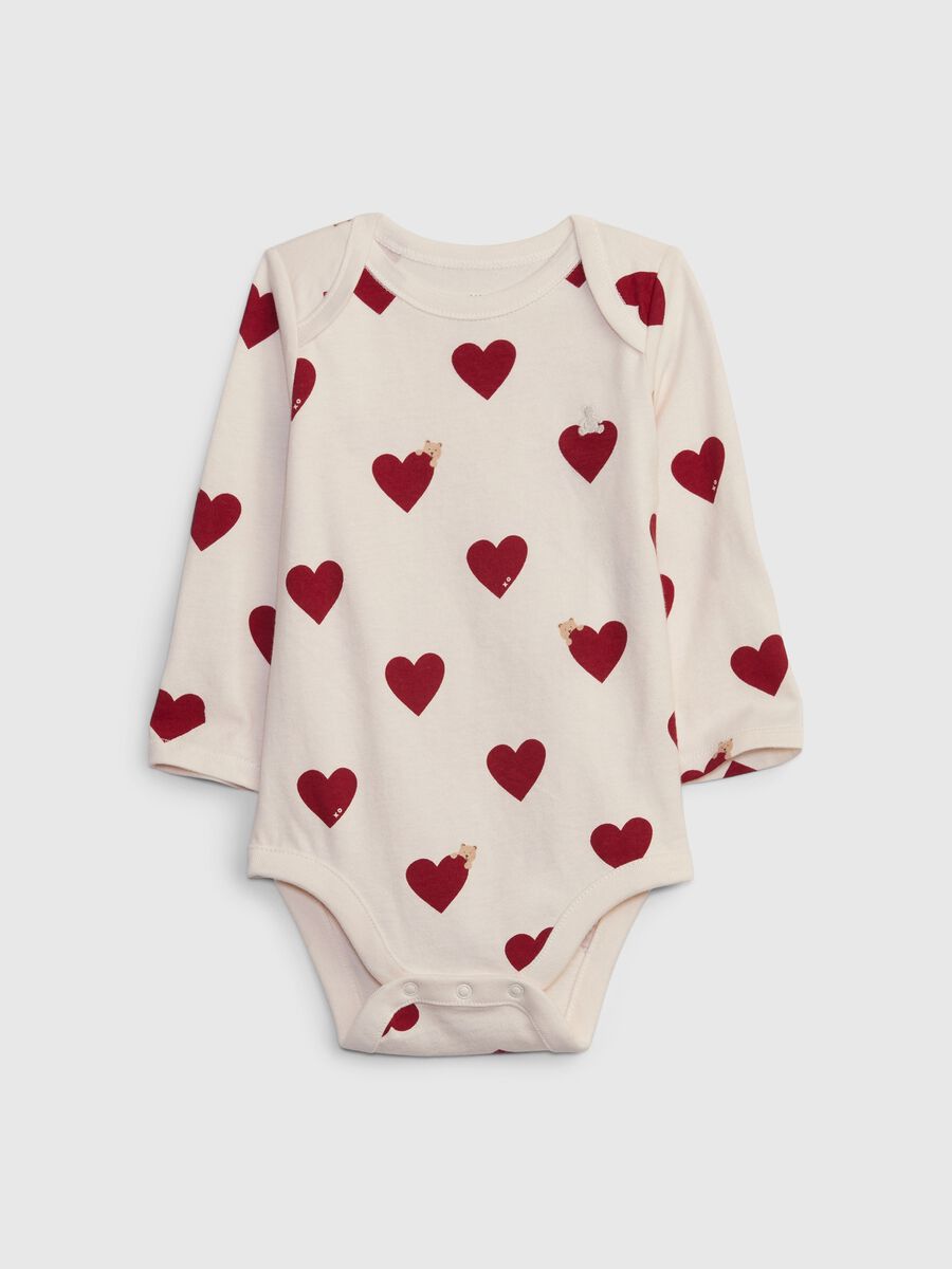 Organic cotton bodysuit with embroidery and hearts print Newborn_0