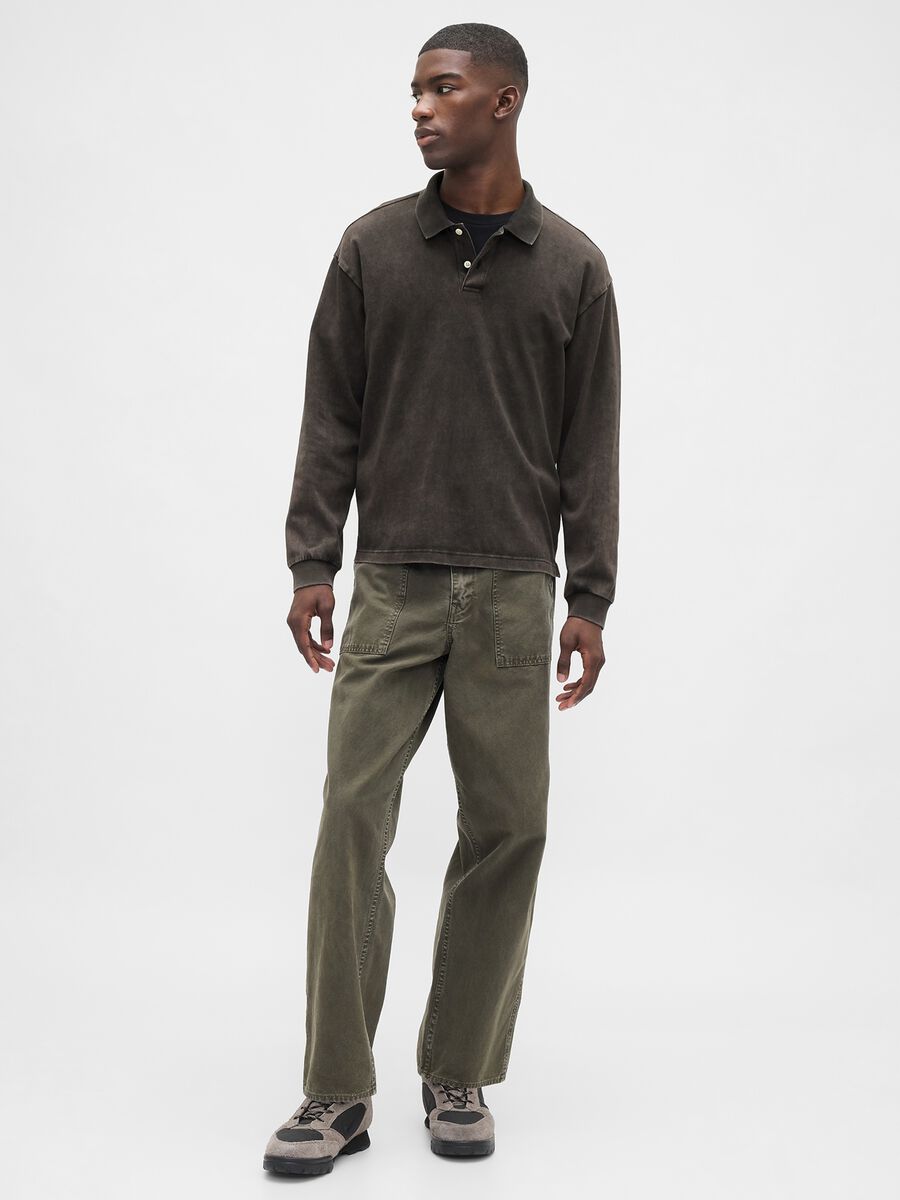 Polo marrone a maniche lunghe in cotone Uomo_2