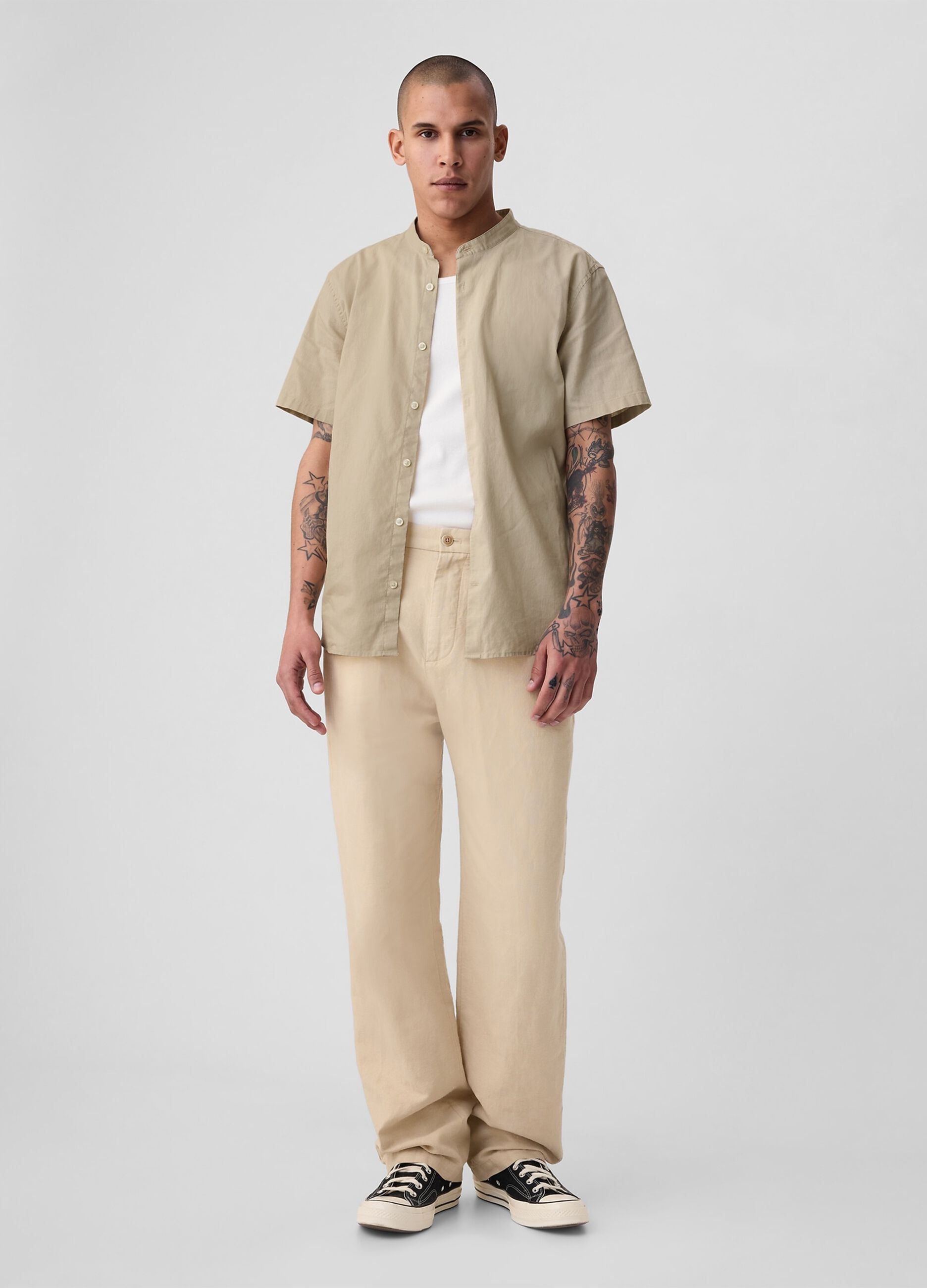 Camicia a maniche corte collo alla coreana_1