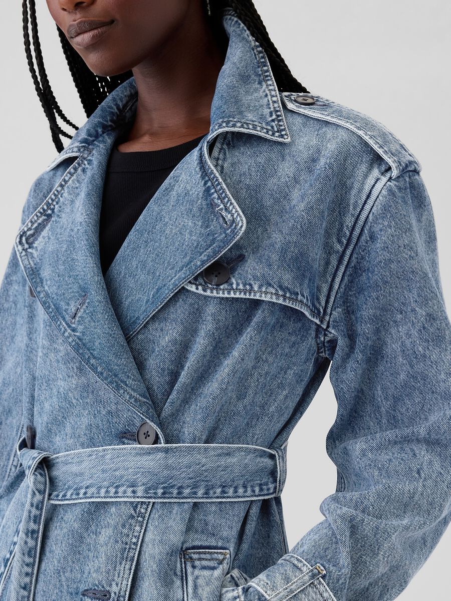 Trench lungo doppiopetto in denim Donna_3