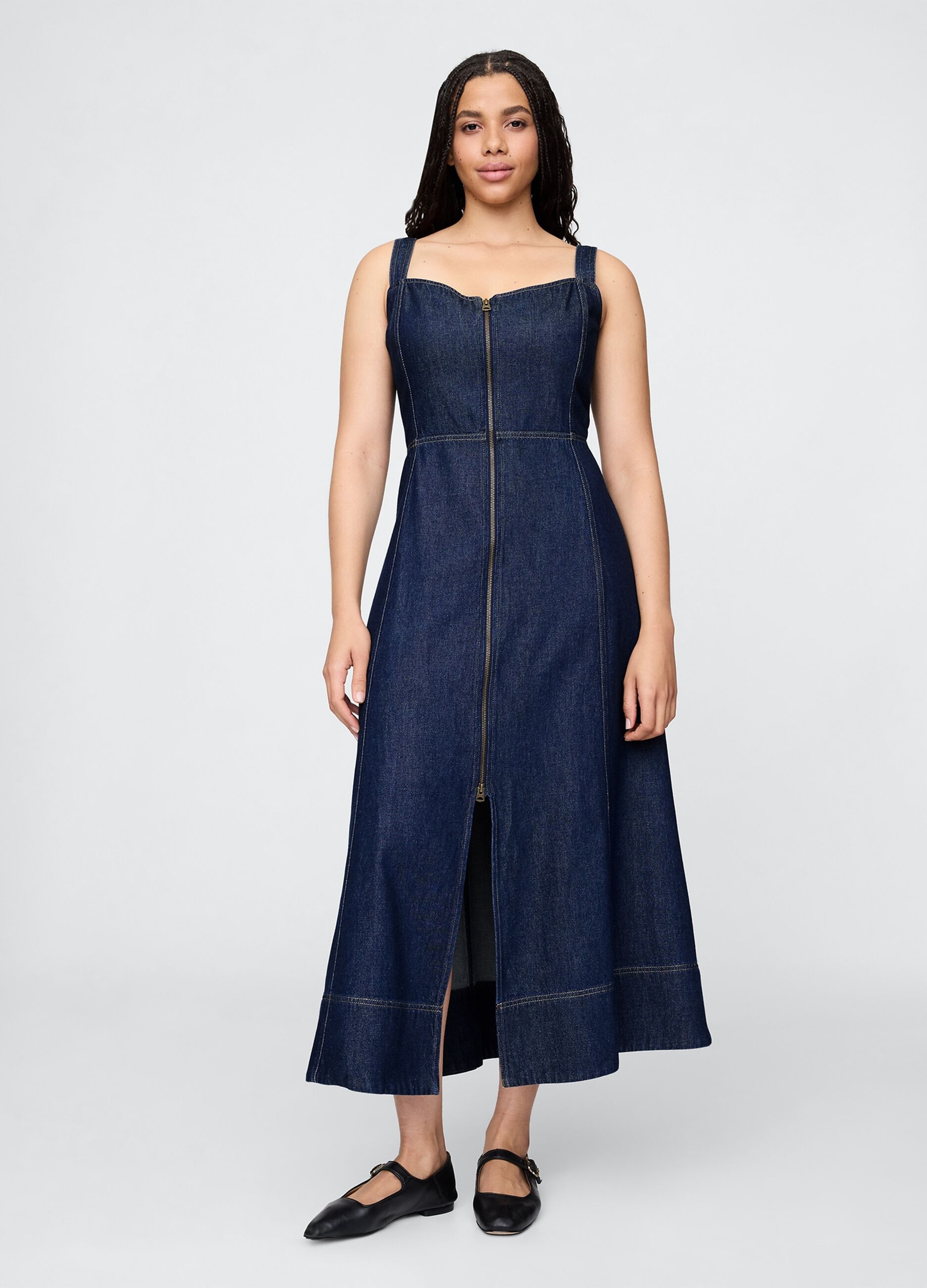 Abito lungo denim con zip frontale_3