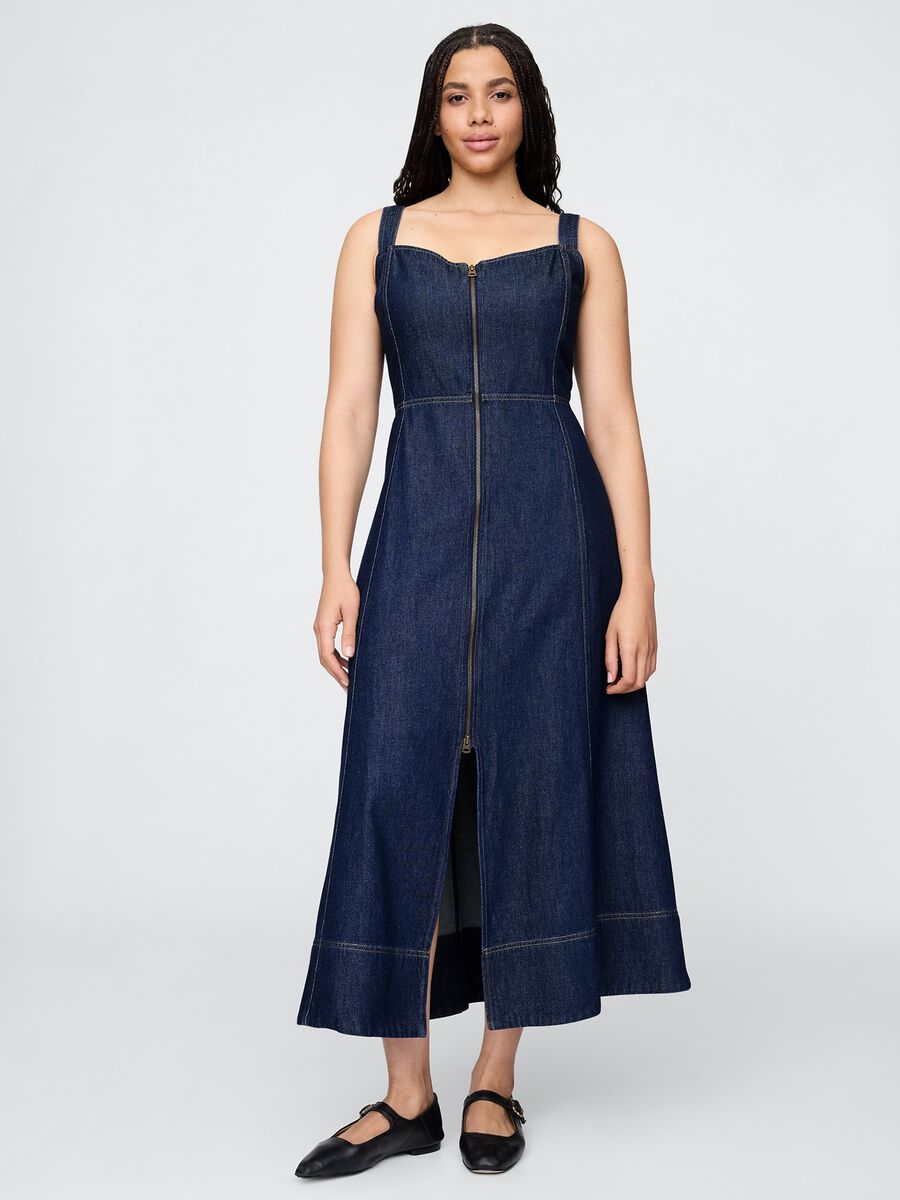 Abito lungo denim con zip frontale Donna_3