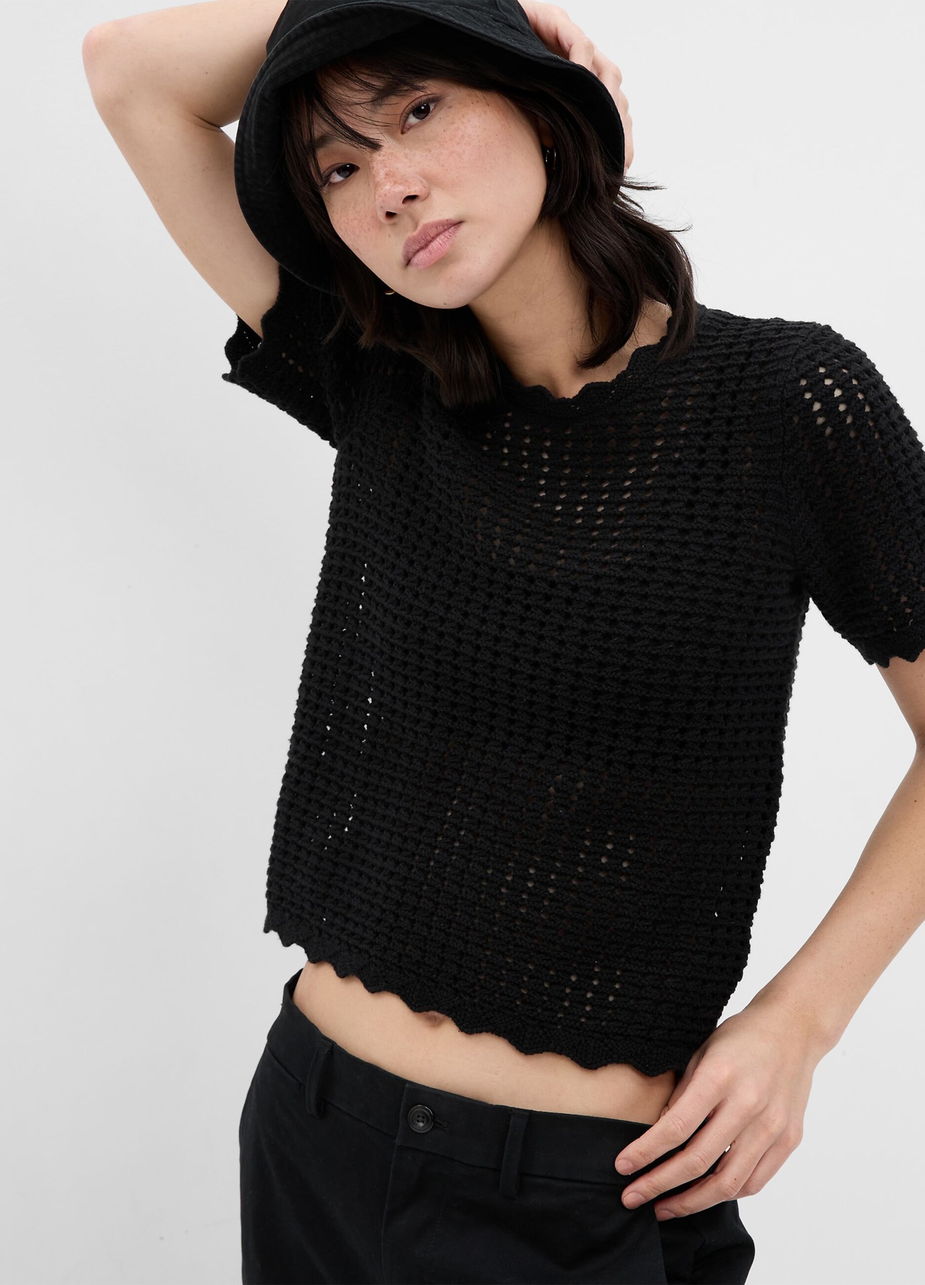 T-shirt in cotone crochet