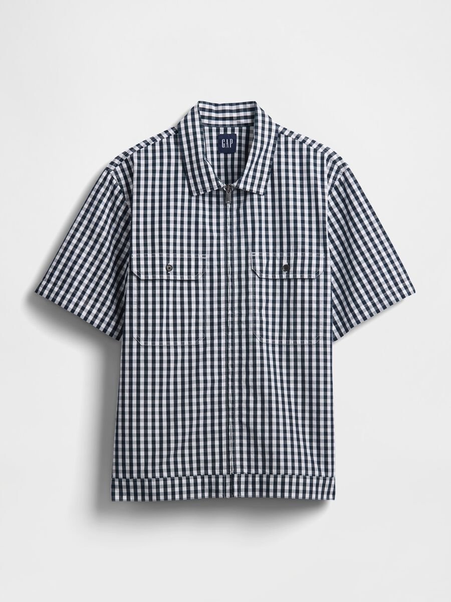 Camicia a quadri blu e bianco a maniche corte Uomo_4