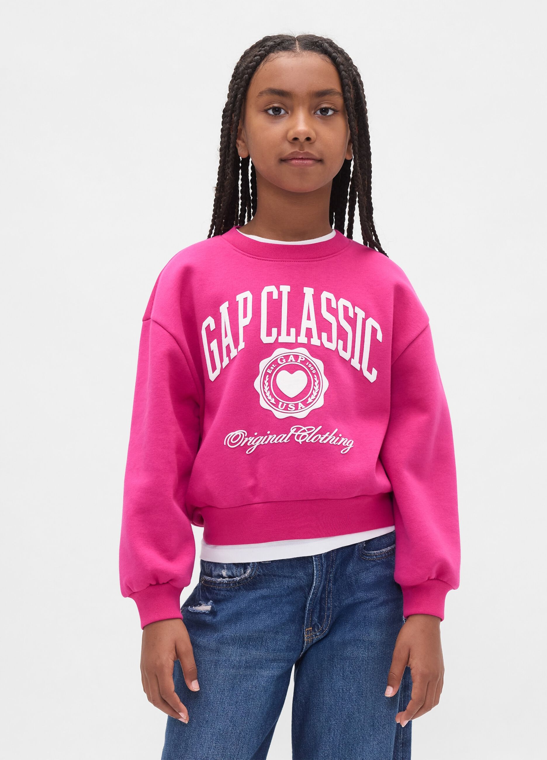 Girls' Pink Crew Neck Sweatshirt