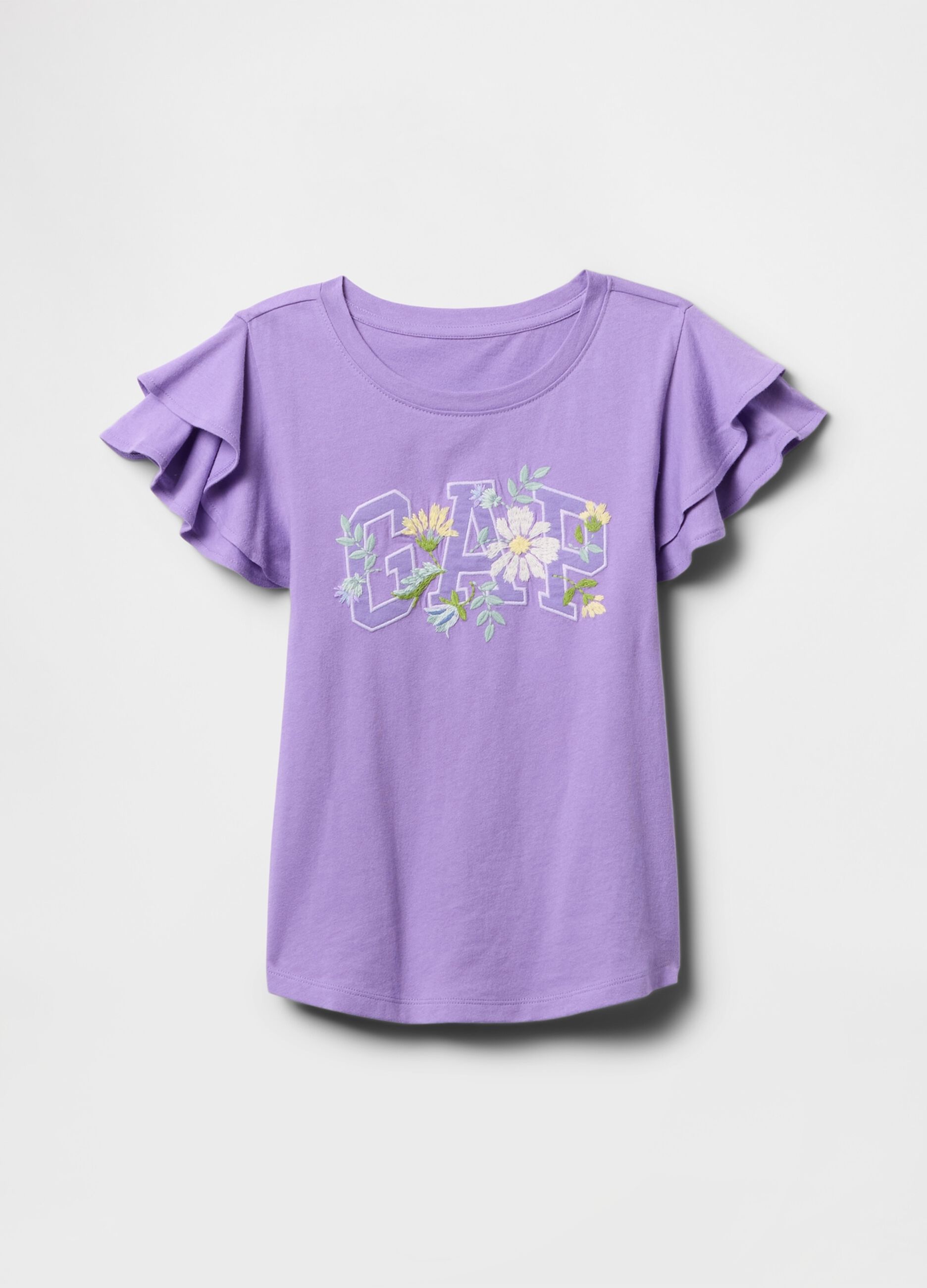 T-shirt viola a maniche corte con volant e logo GAP_3