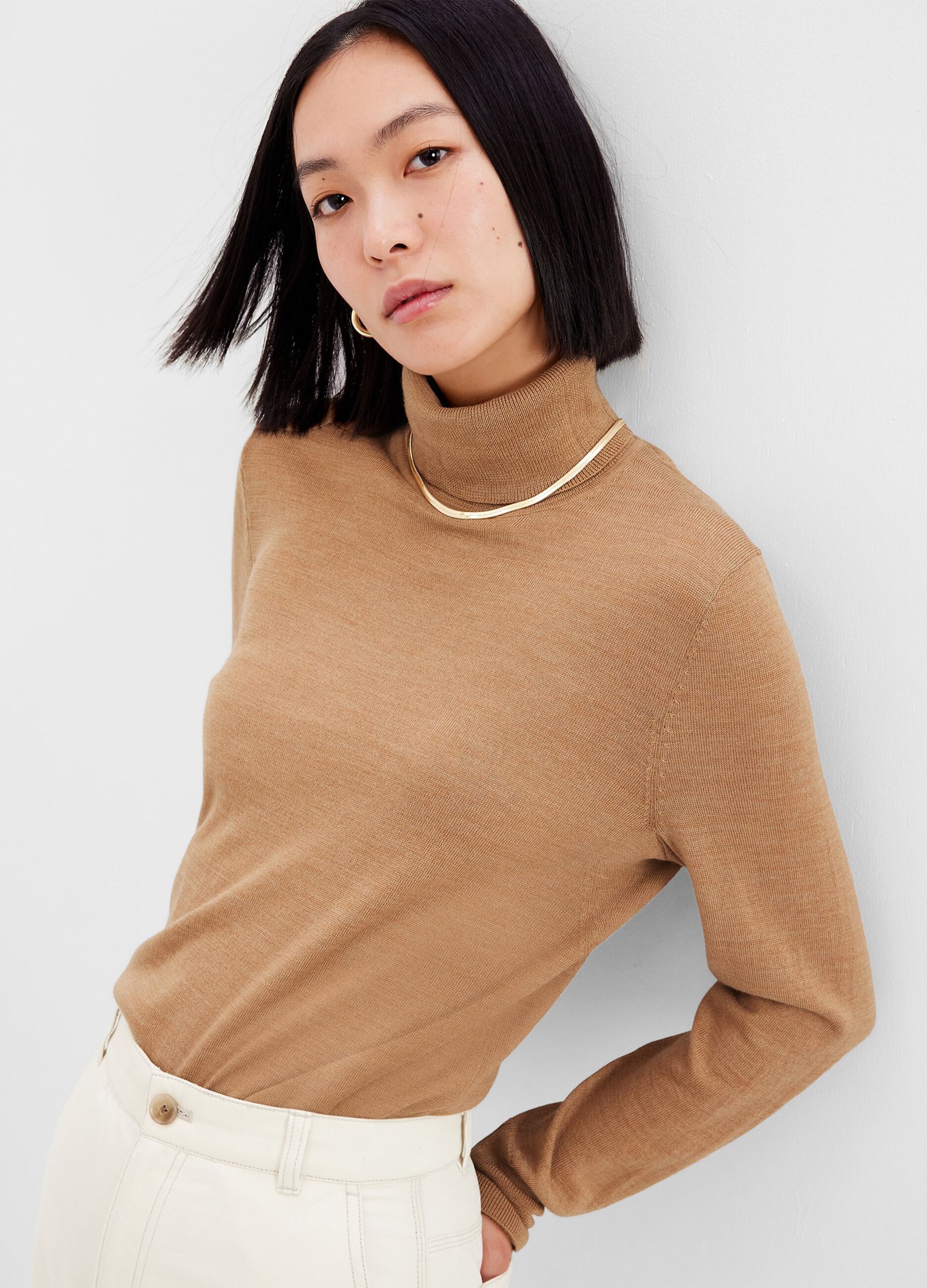 Merino wool pullover with high neck