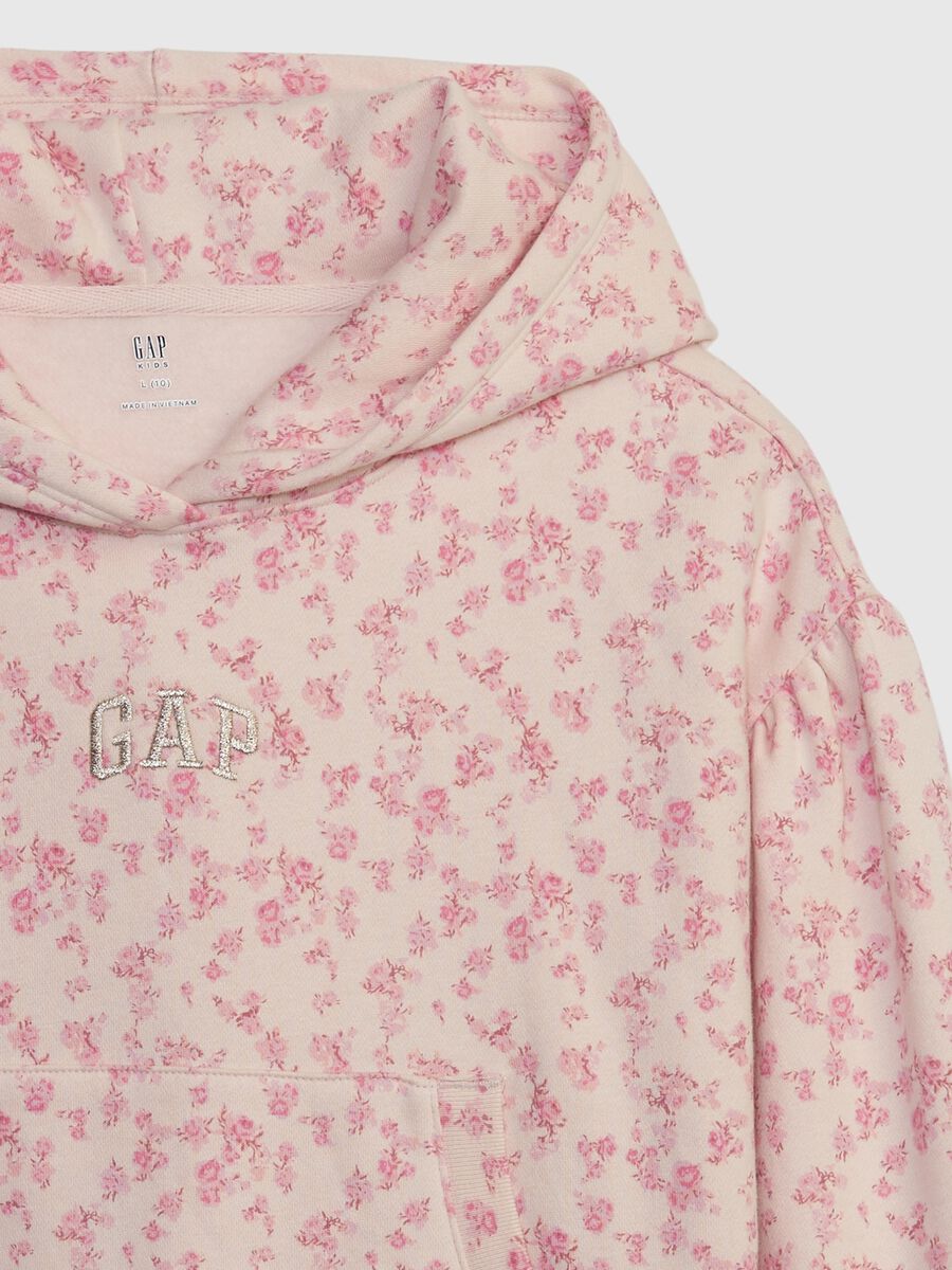 Floral sweatshirt with hood and logo embroidery Girl_2
