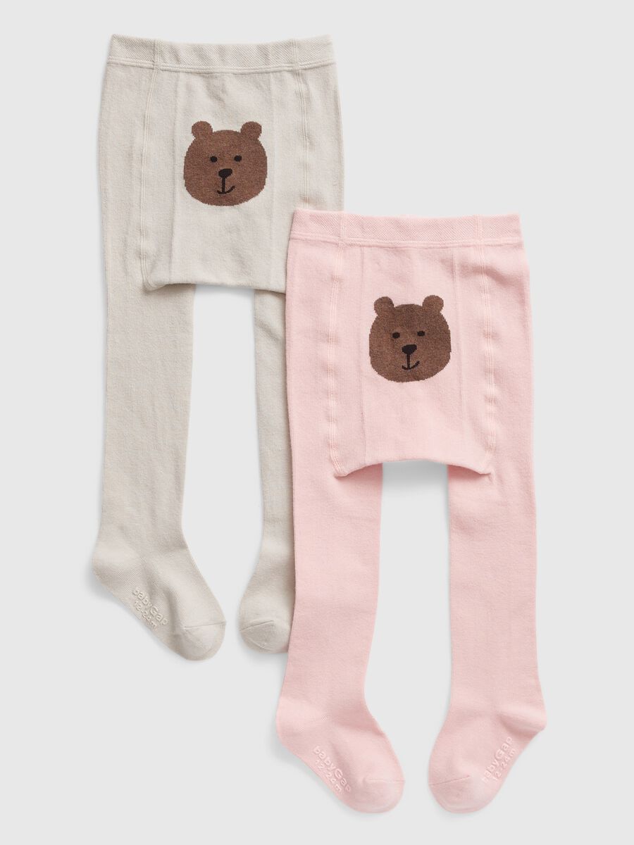 Two-pack tights with jacquard teddy bear Newborn Boy_0
